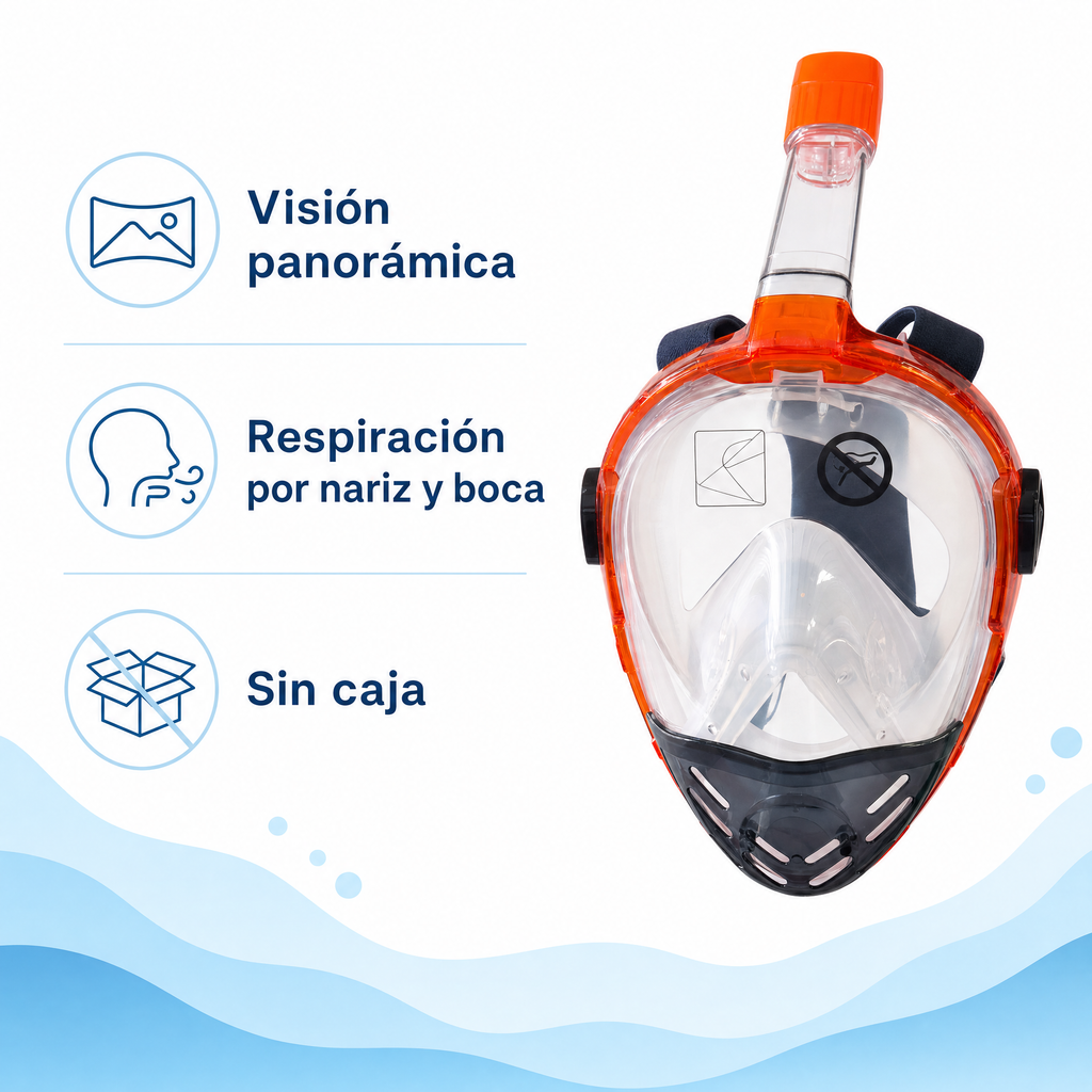 Crivit Máscara de Snorkel Facial Completa Naranja y Negra