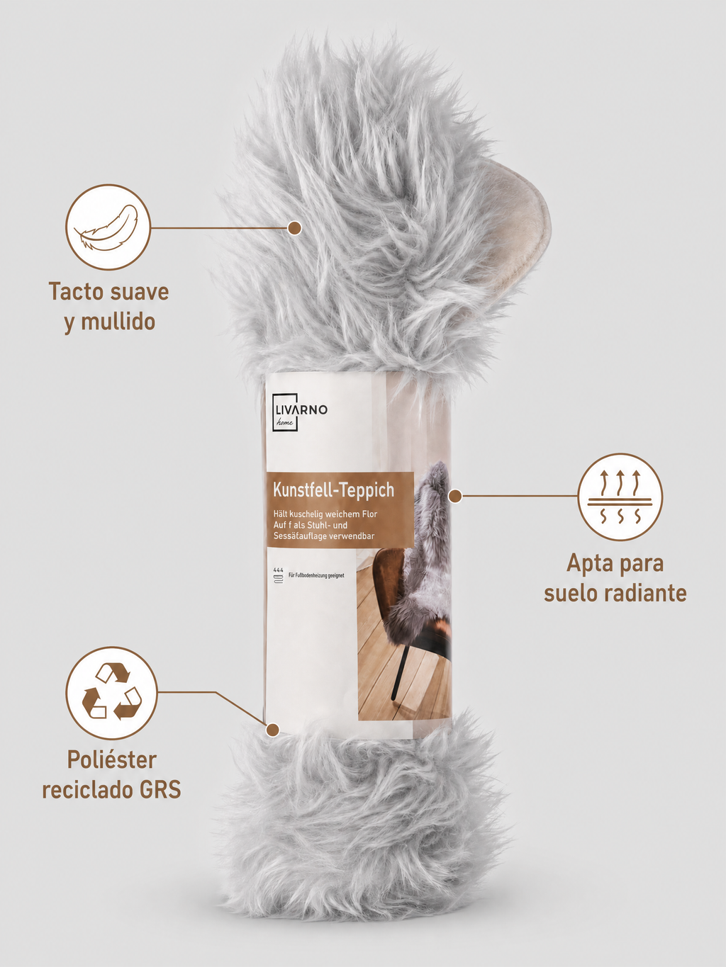 Livarno Home Alfombra de pelo sintético gris 80 x 150 cm compatible con suelo radiante