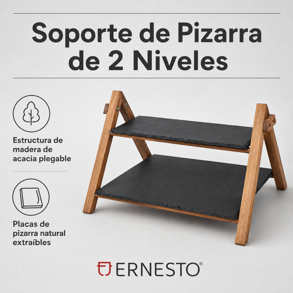 Ernesto Soporte de Pizarra de 2 Niveles con Estructura de Acacia