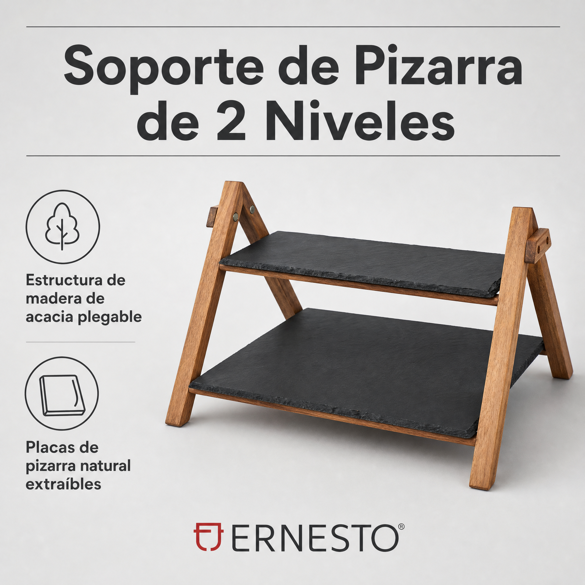Ernesto Soporte de Pizarra de 2 Niveles con Estructura de Acacia
