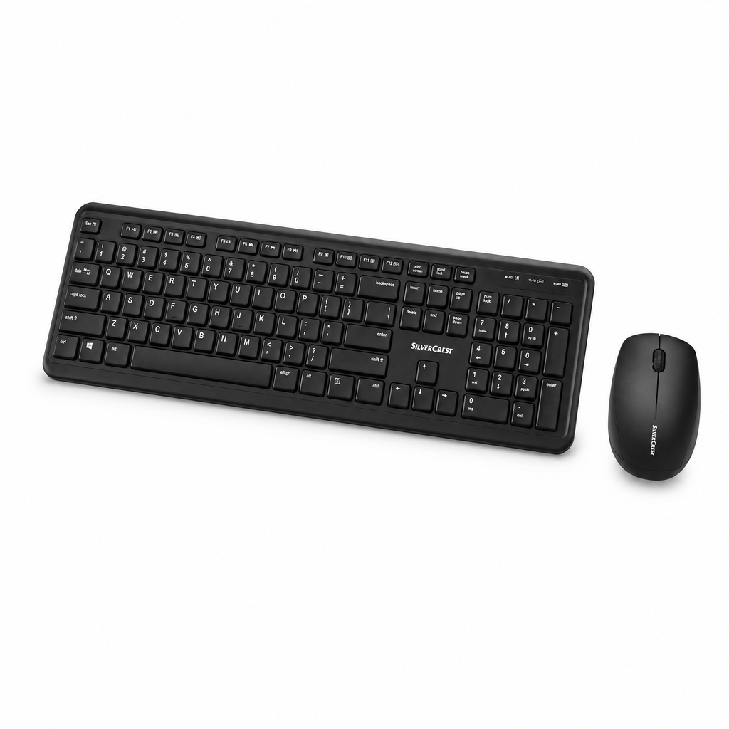 Silvercrest Teclado completo y ratón ergonómico inalámbricos 2,4 GHz con receptor nano USB