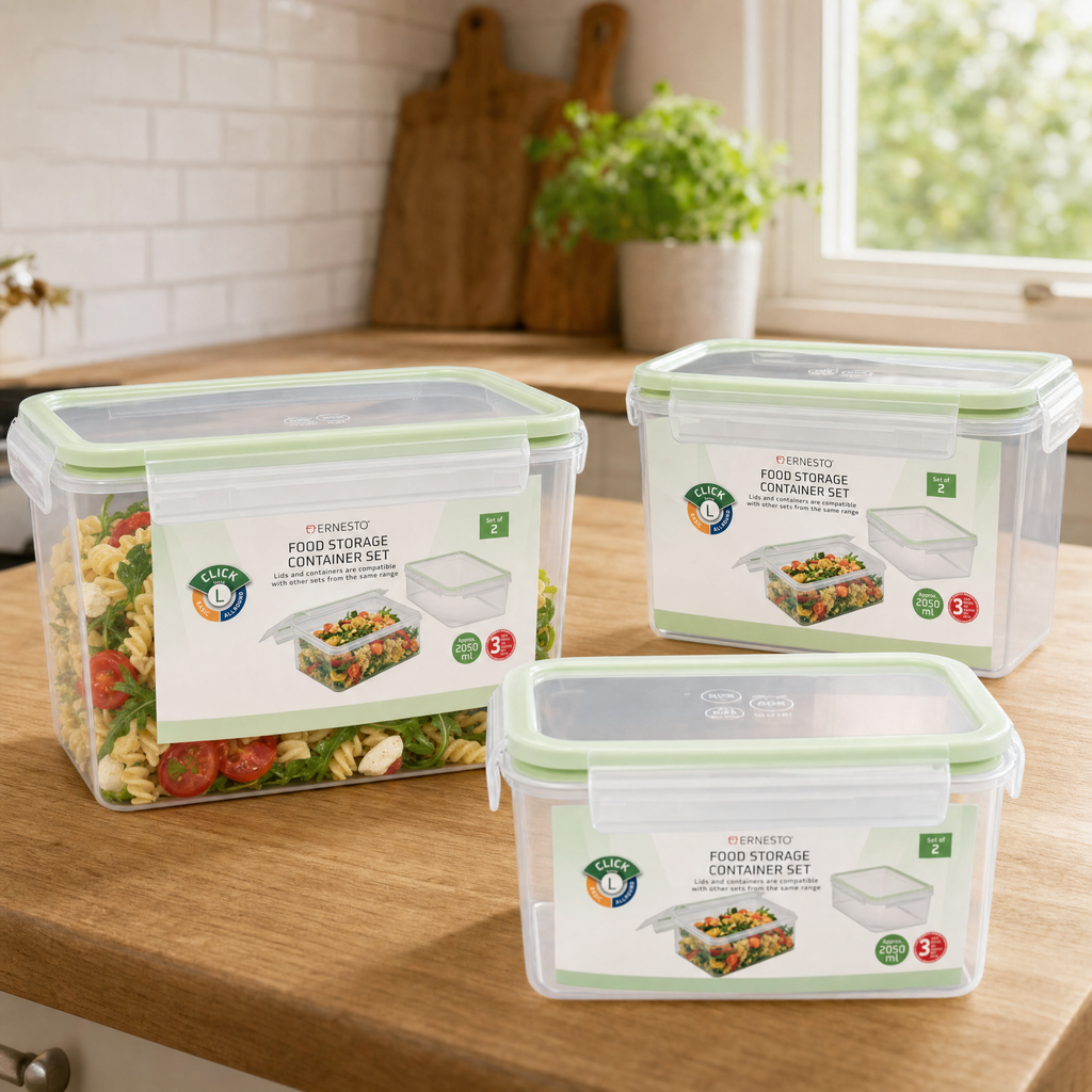 Ernesto Set de 3 recipientes herméticos libre de BPA, tapa verde, aptos para lavavajillas