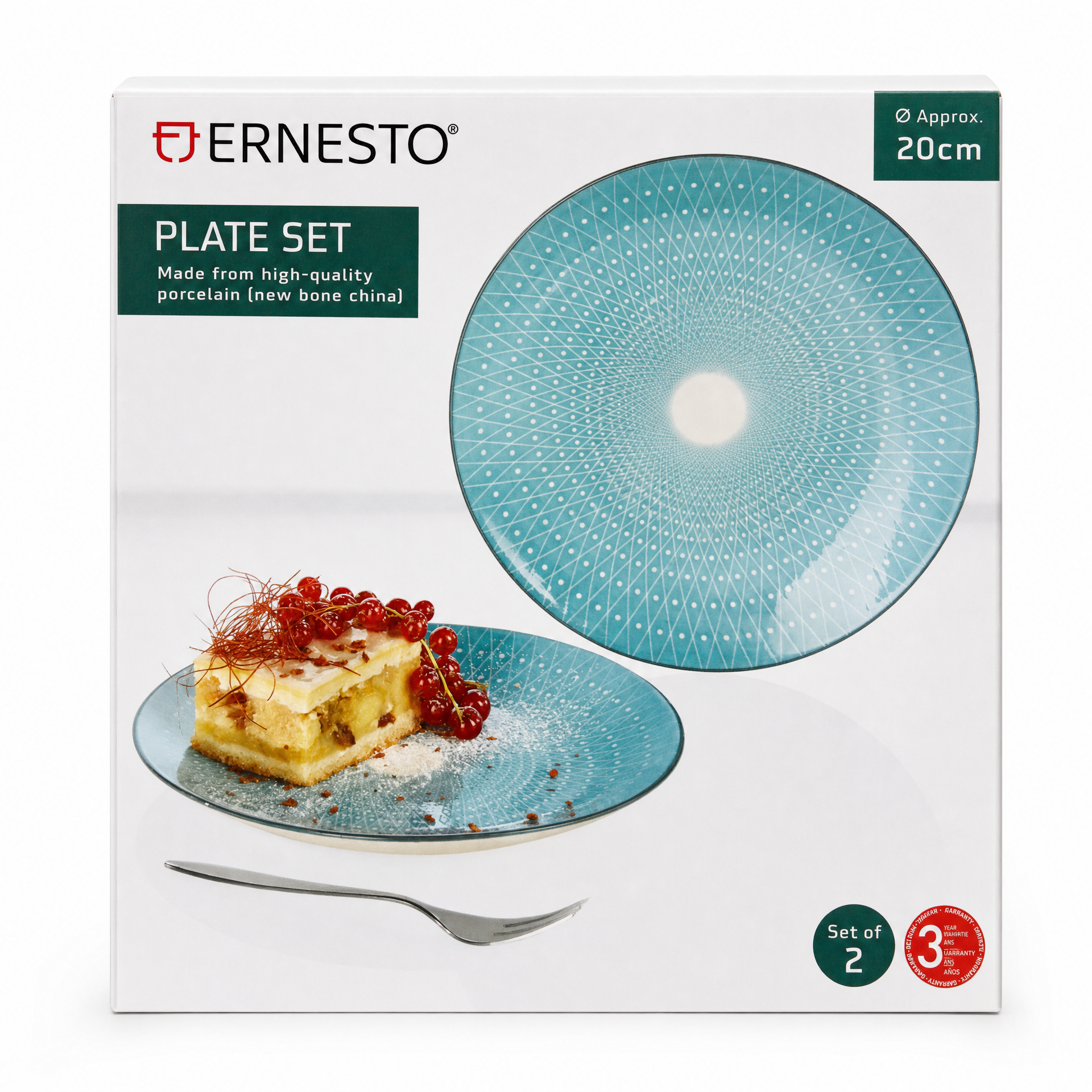 Juego de platos de porcelana New Bone China con decoración geométrica turquesa