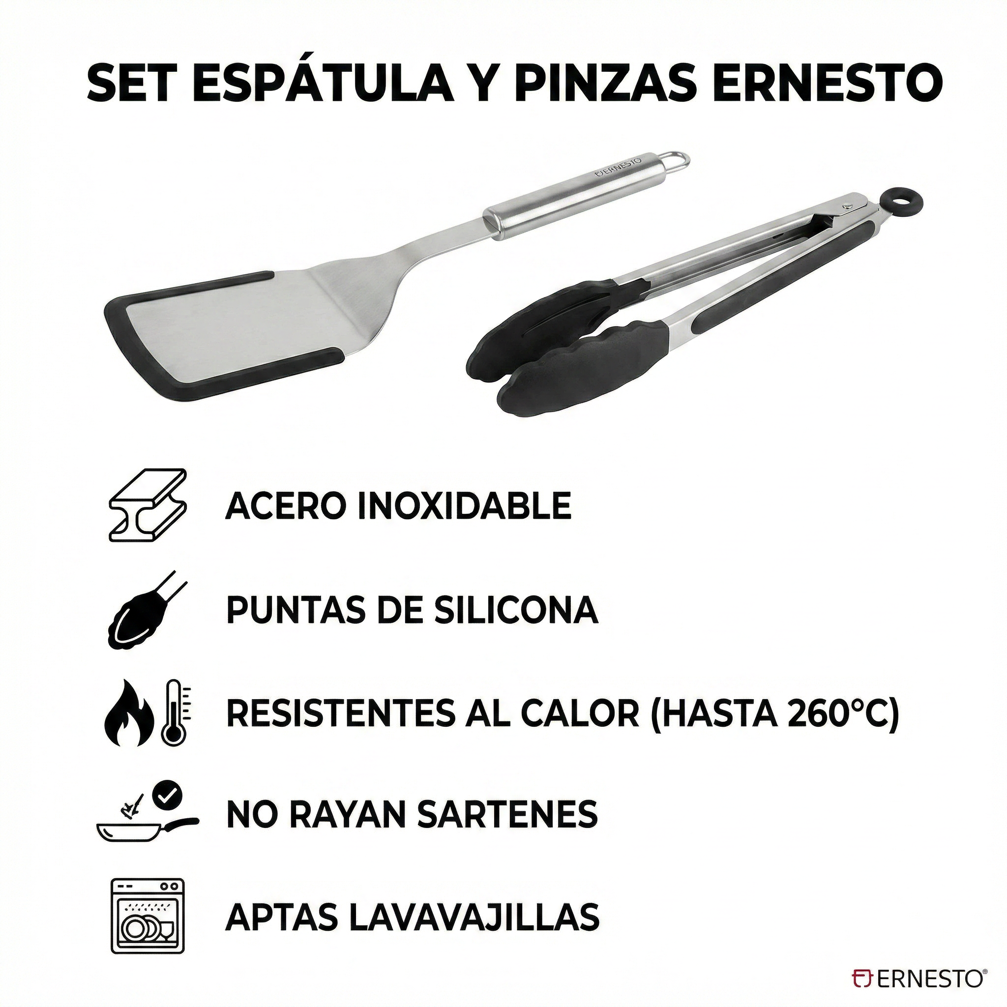 Set Espátula y Pinzas Ernesto Acero Inoxidable