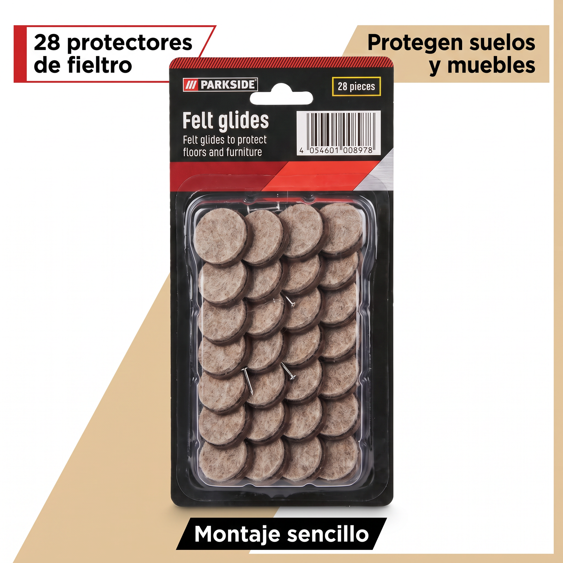 Parkside Pack 28 Protectores de Fieltro para Muebles