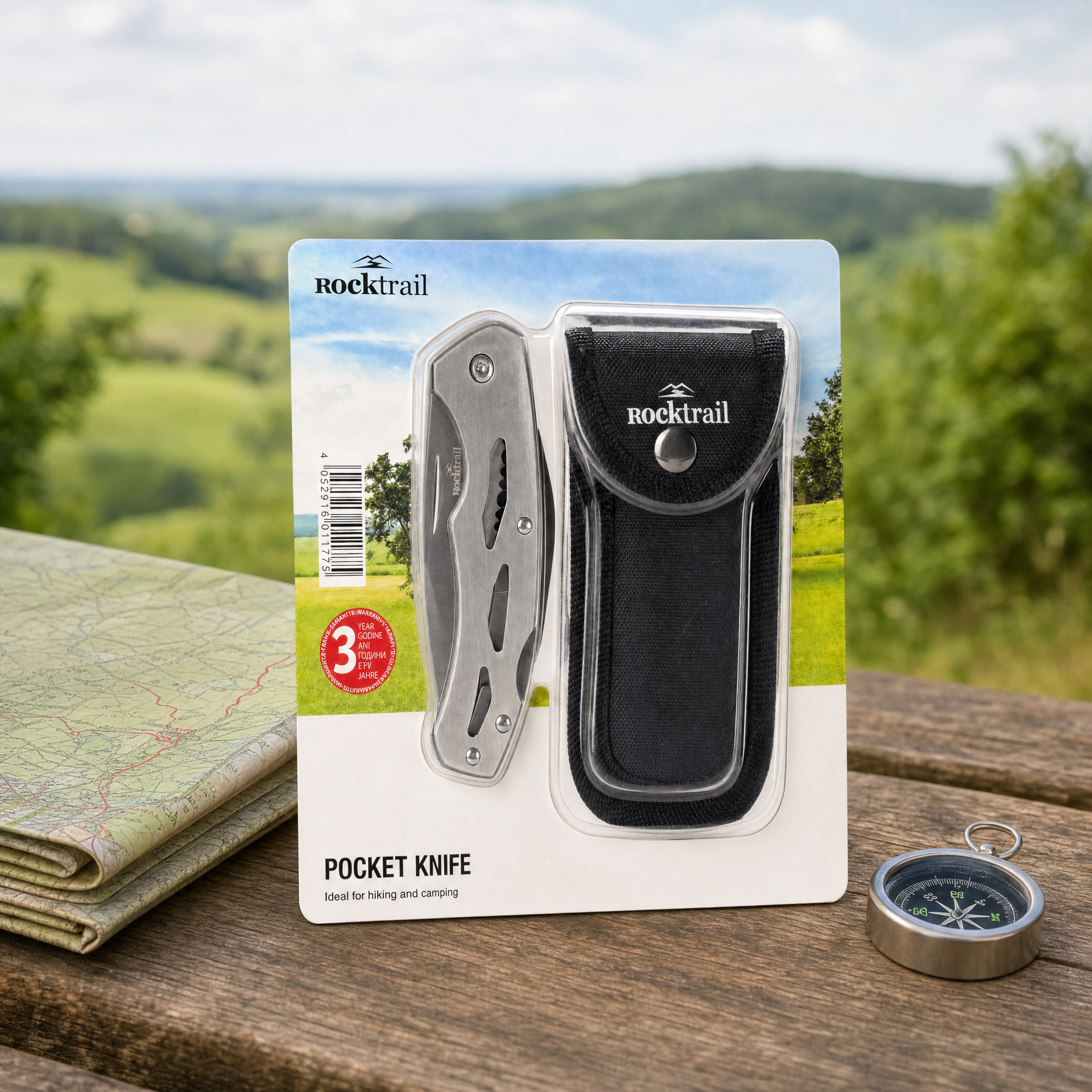 Rocktrail Navaja de Bolsillo de Acero con Funda