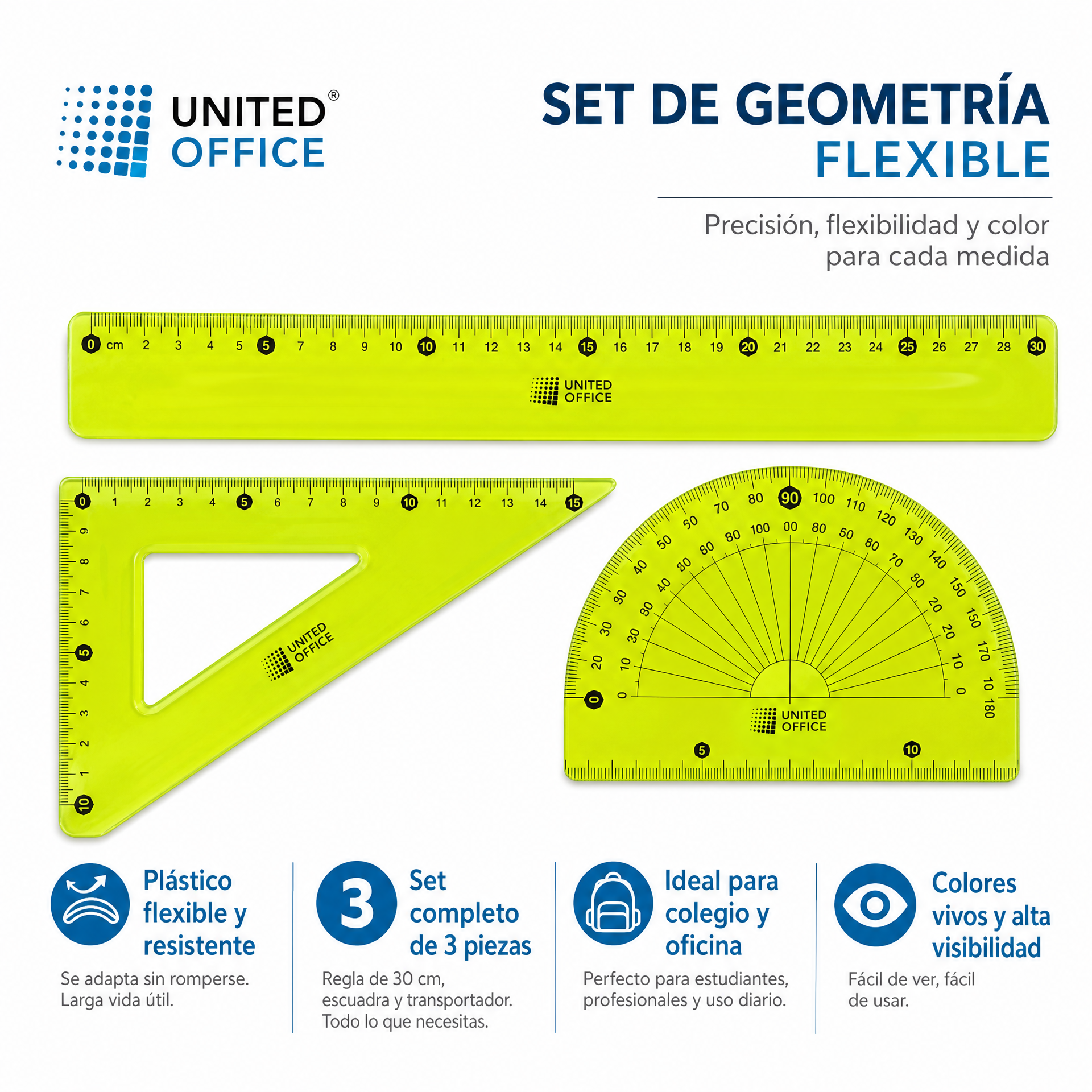 Set Geometría Flexible United Office 3 Piezas