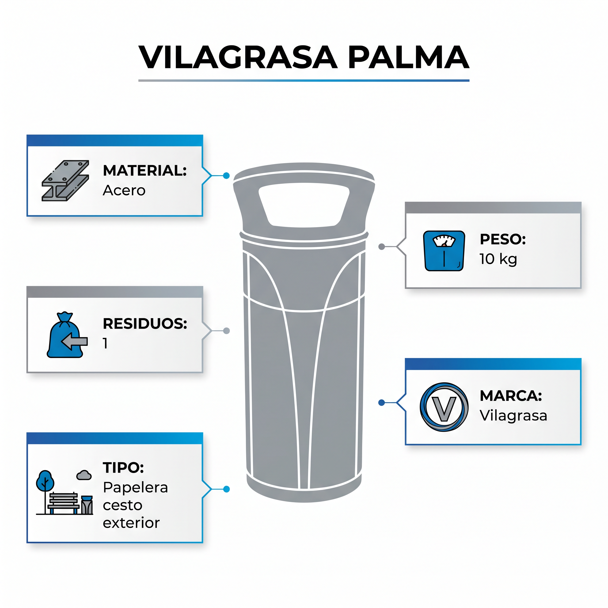 Papelera Exterior Vilagrasa PALMA — Papelera Cesto 1 Residuo Palma