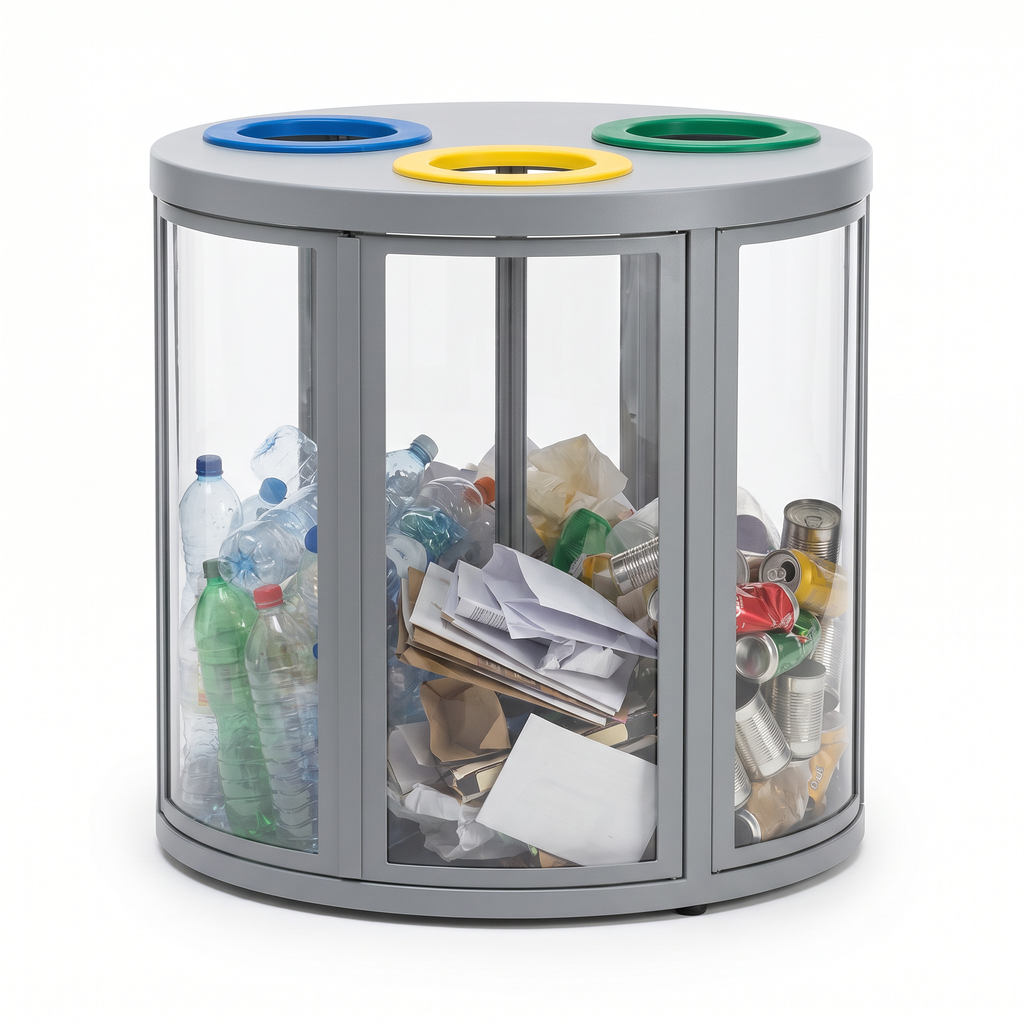 Papelera de Reciclaje Vilagrasa SATURN-01 — 01 Papelera Transparent De 3 Residuos De Medidas