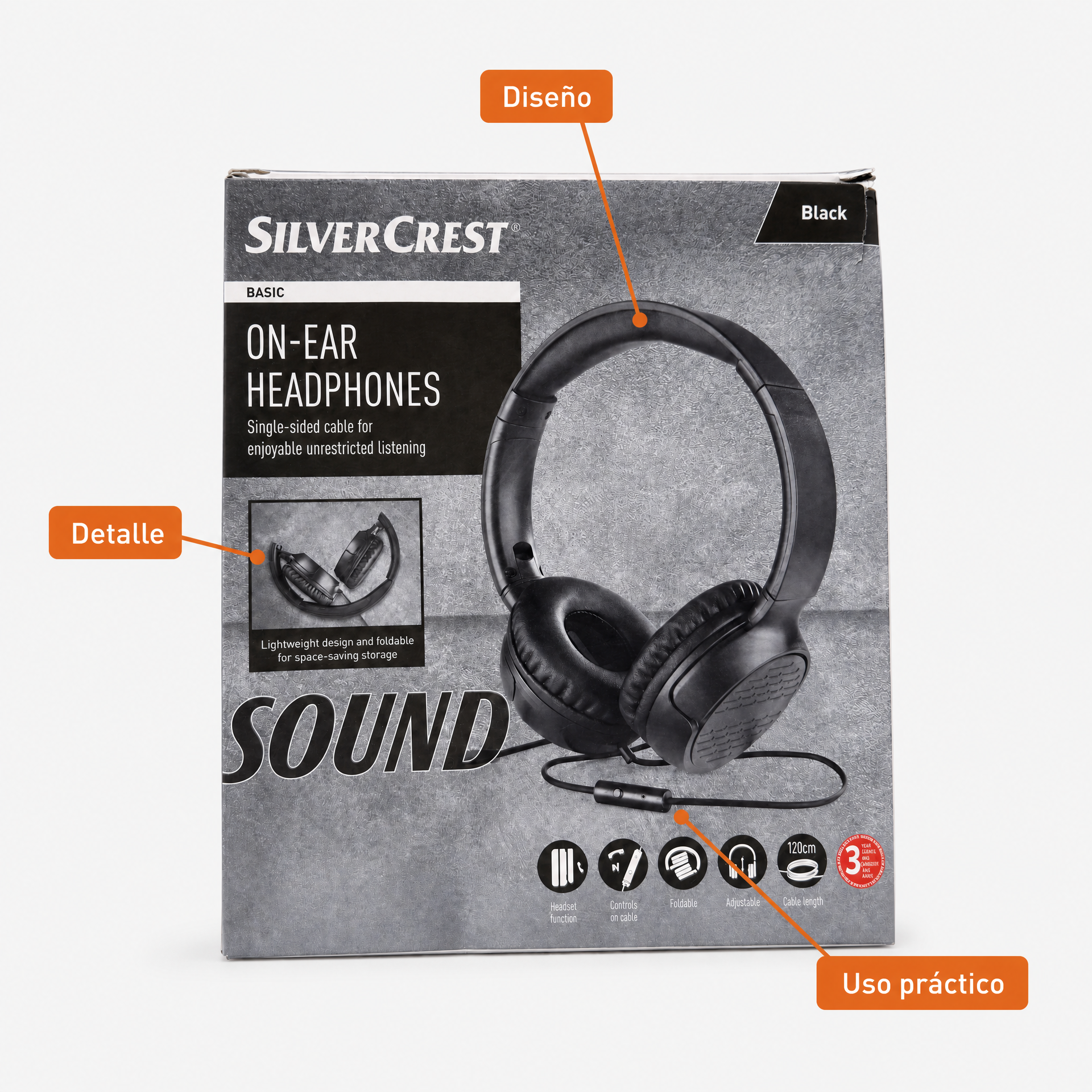 Auriculares supraaurales Silvercrest diadema negros con almohadillas