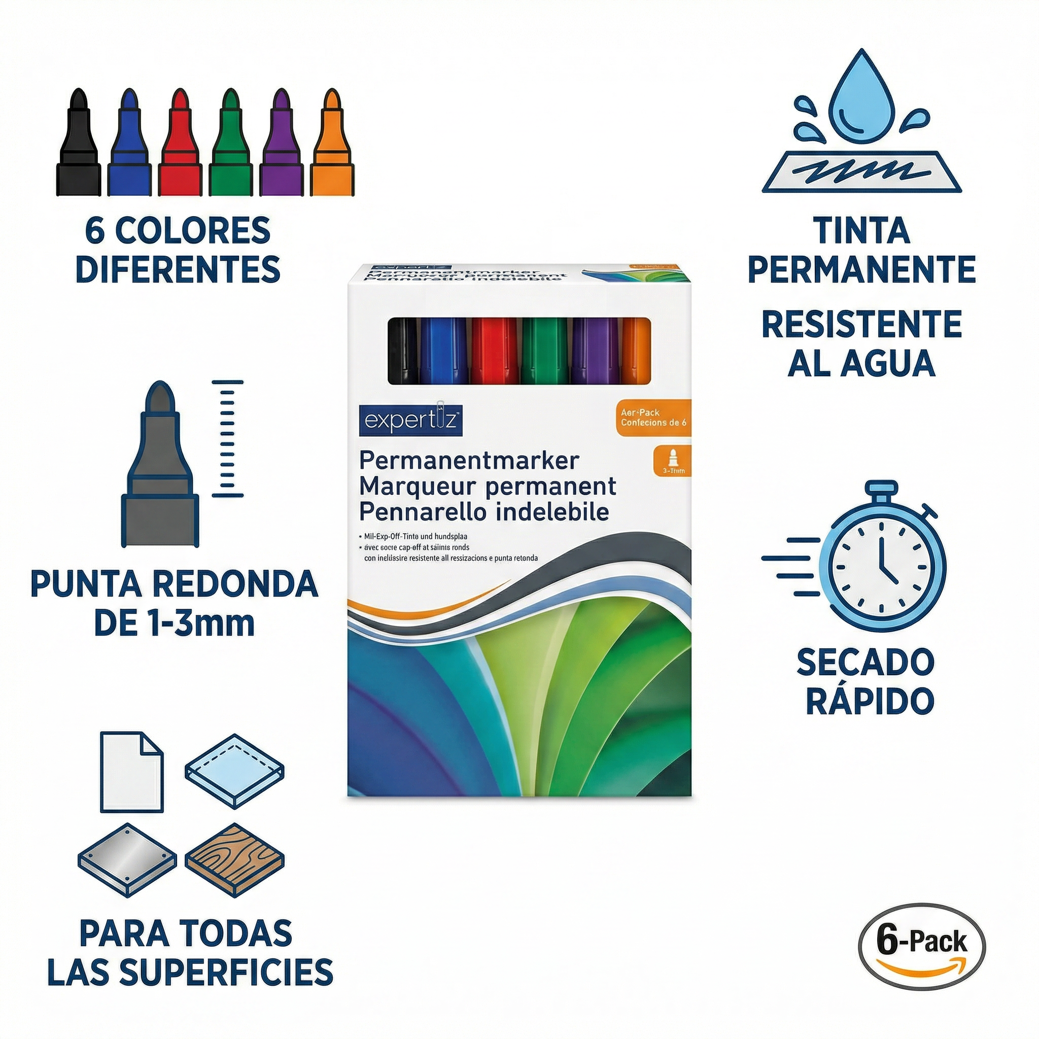 Rotuladores Permanentes Expertiz Pack 6 Colores