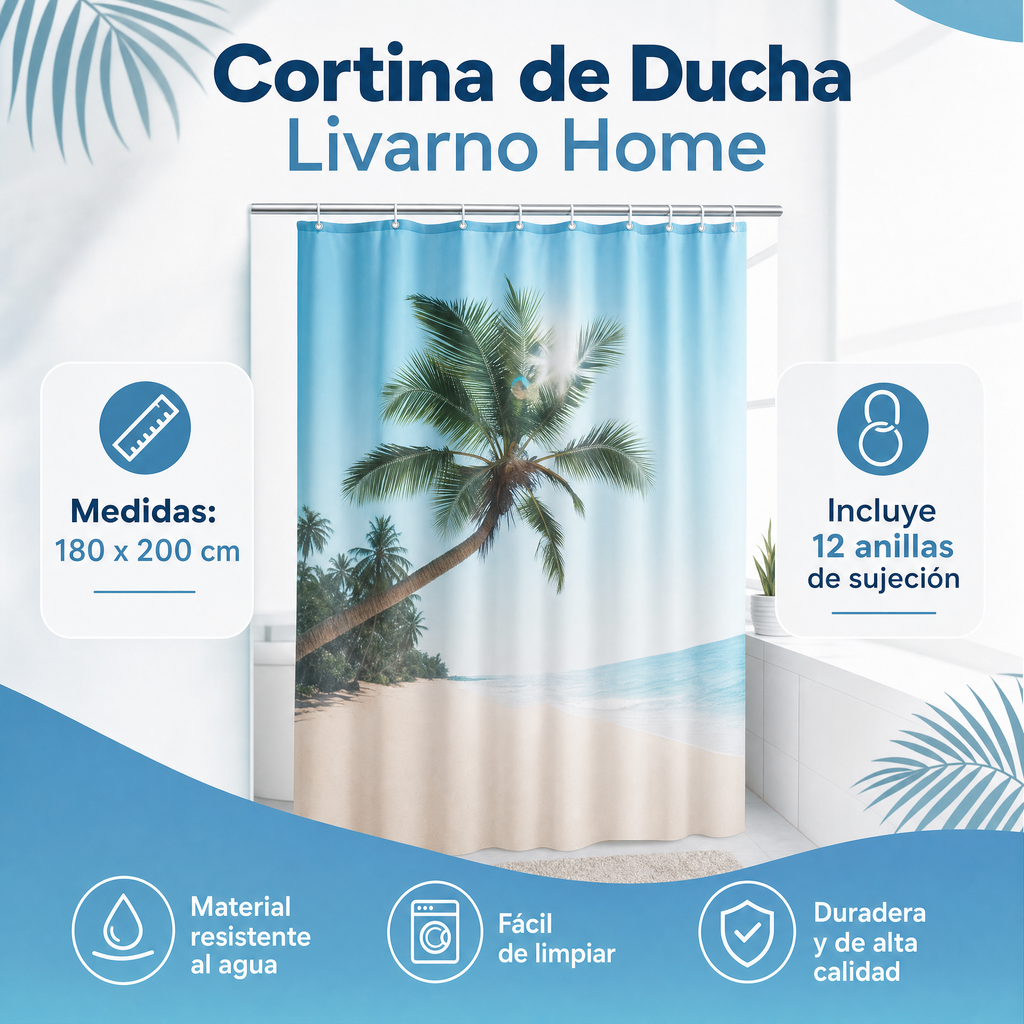 Cortina de Ducha Livarno Home con Diseño de Palmera