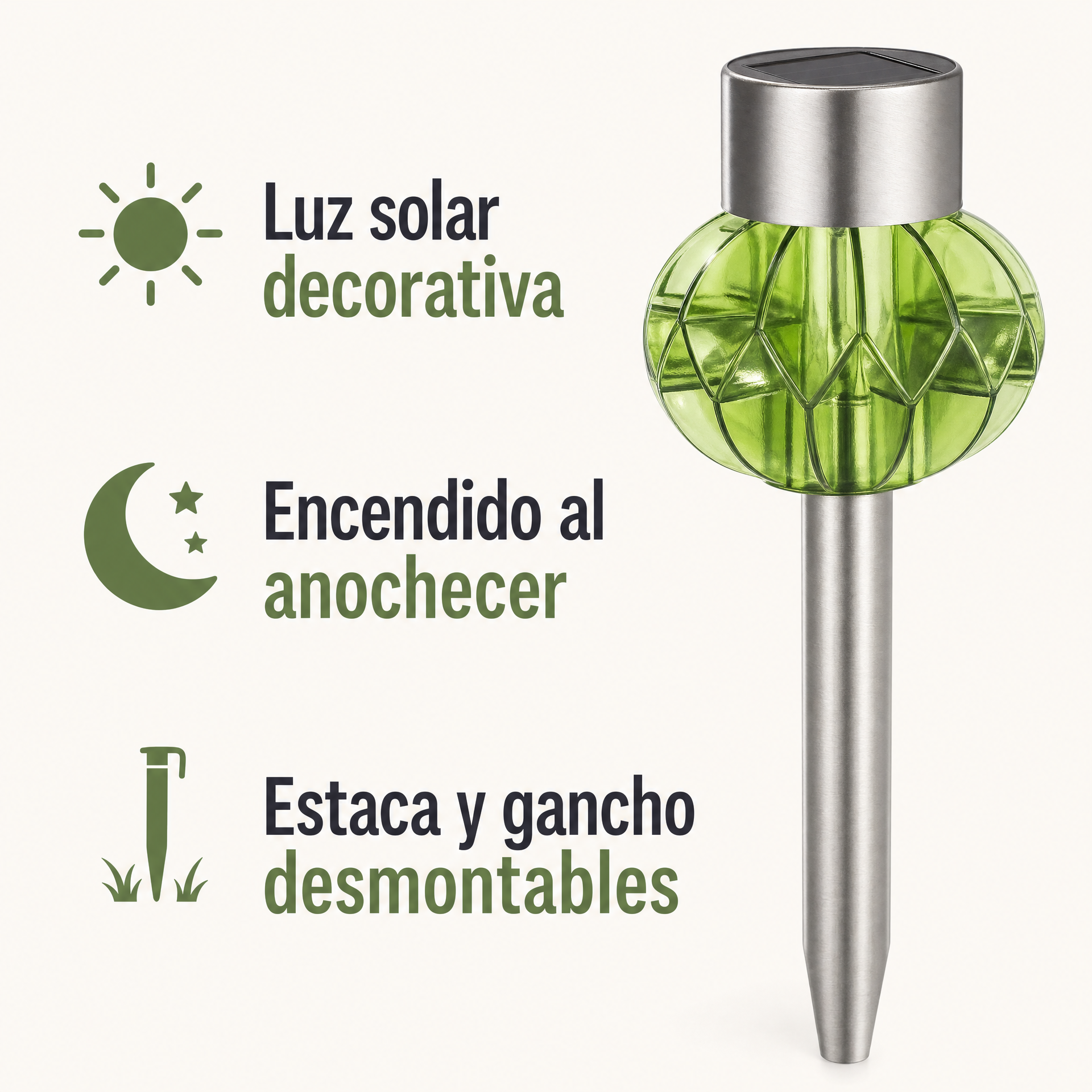 Melinera Lámpara Solar Decorativa de Cristal Verde 35 cm