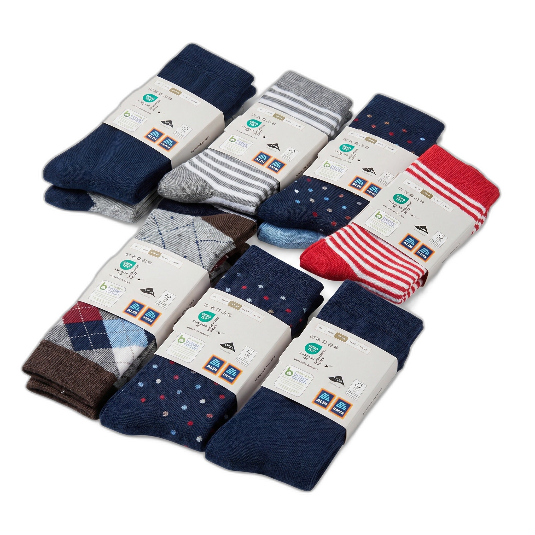 Calcetines Aldi/Hofer — Diferentes Diseños OEKO-TEX (Par)