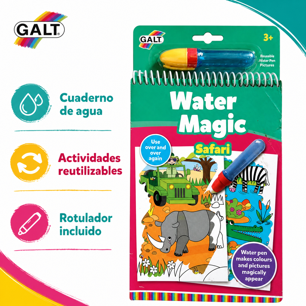 GALT cuaderno mágico de agua Safari con rotulador de agua