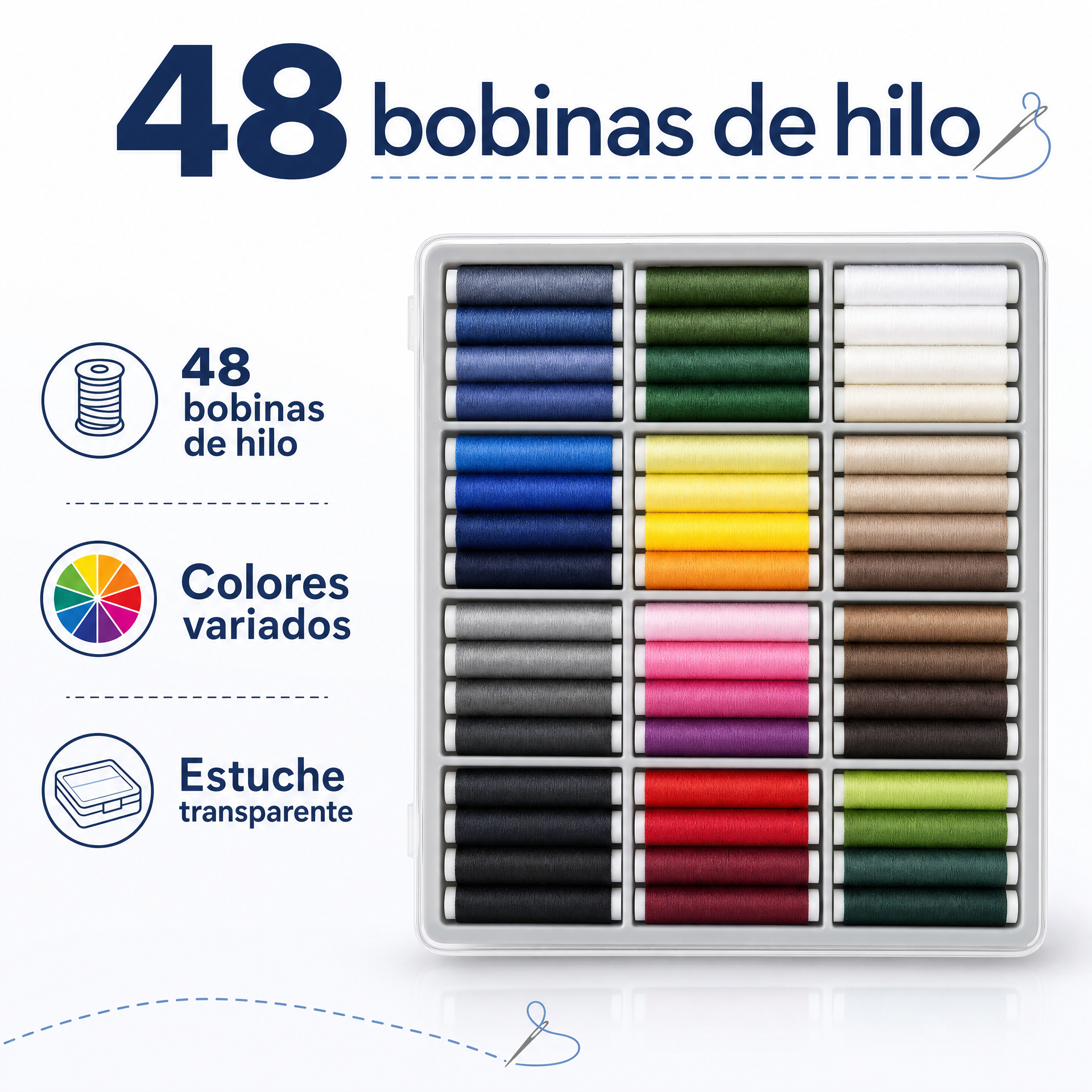 Set de 48 bobinas de hilo multicolor con estuche