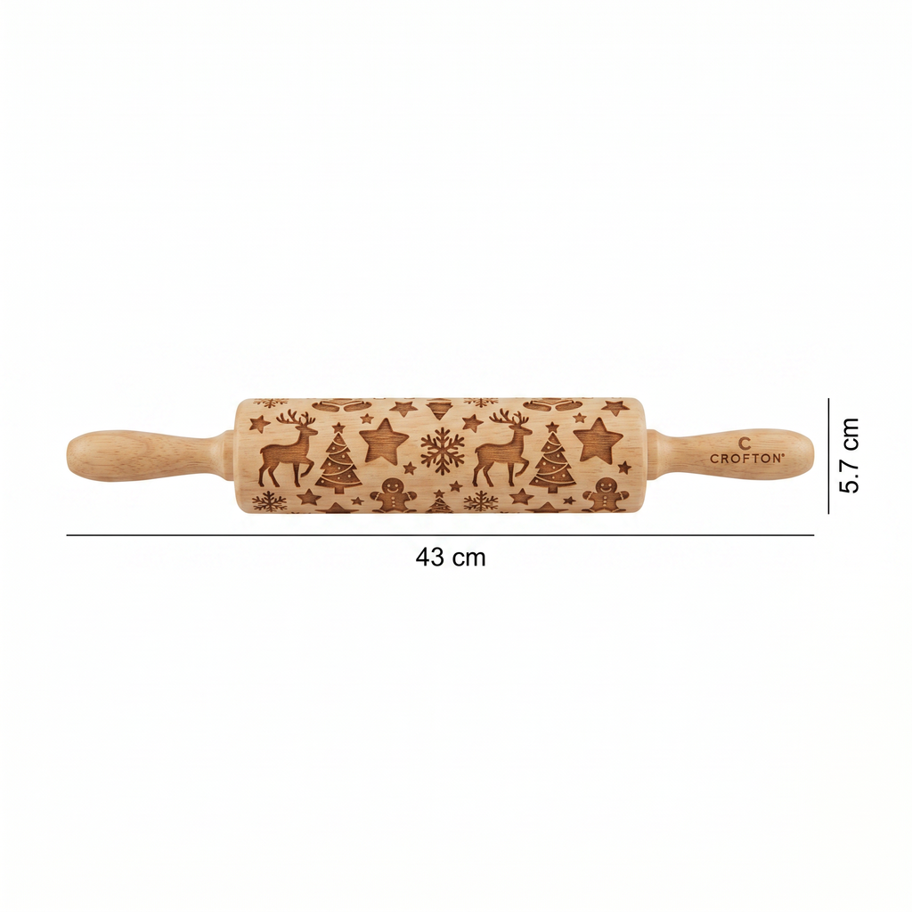 Rodillo de Masa con Relieve Navideño Crofton — Madera FSC