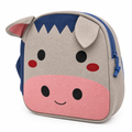 Mochila infantil con dibujo de animal, orejas de tela 3D, cremallera lateral, gris rosa azul
