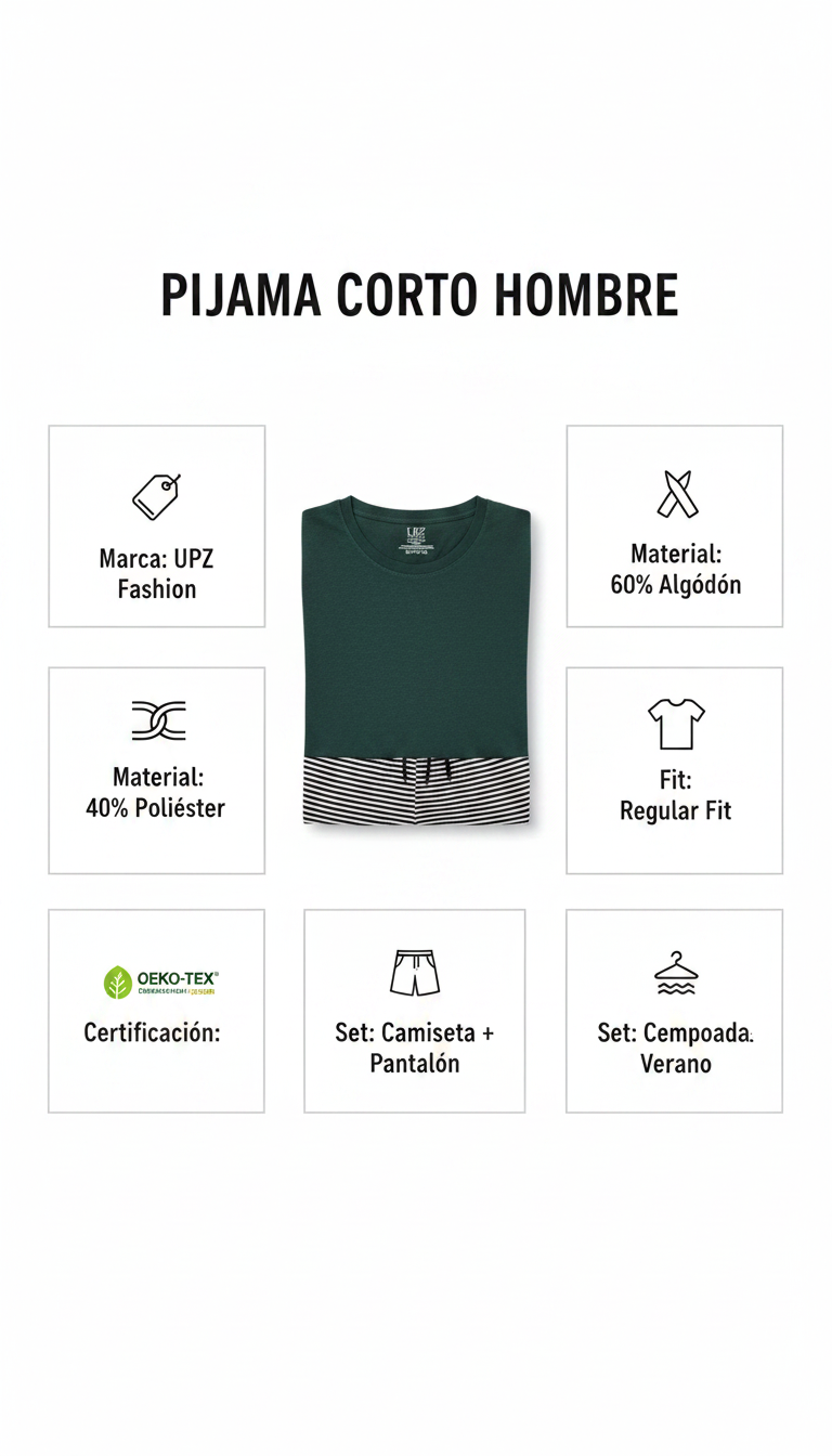 Pijama Corto Hombre UPZ Fashion Verde Oscuro/Rayas Talla M/L/XXL