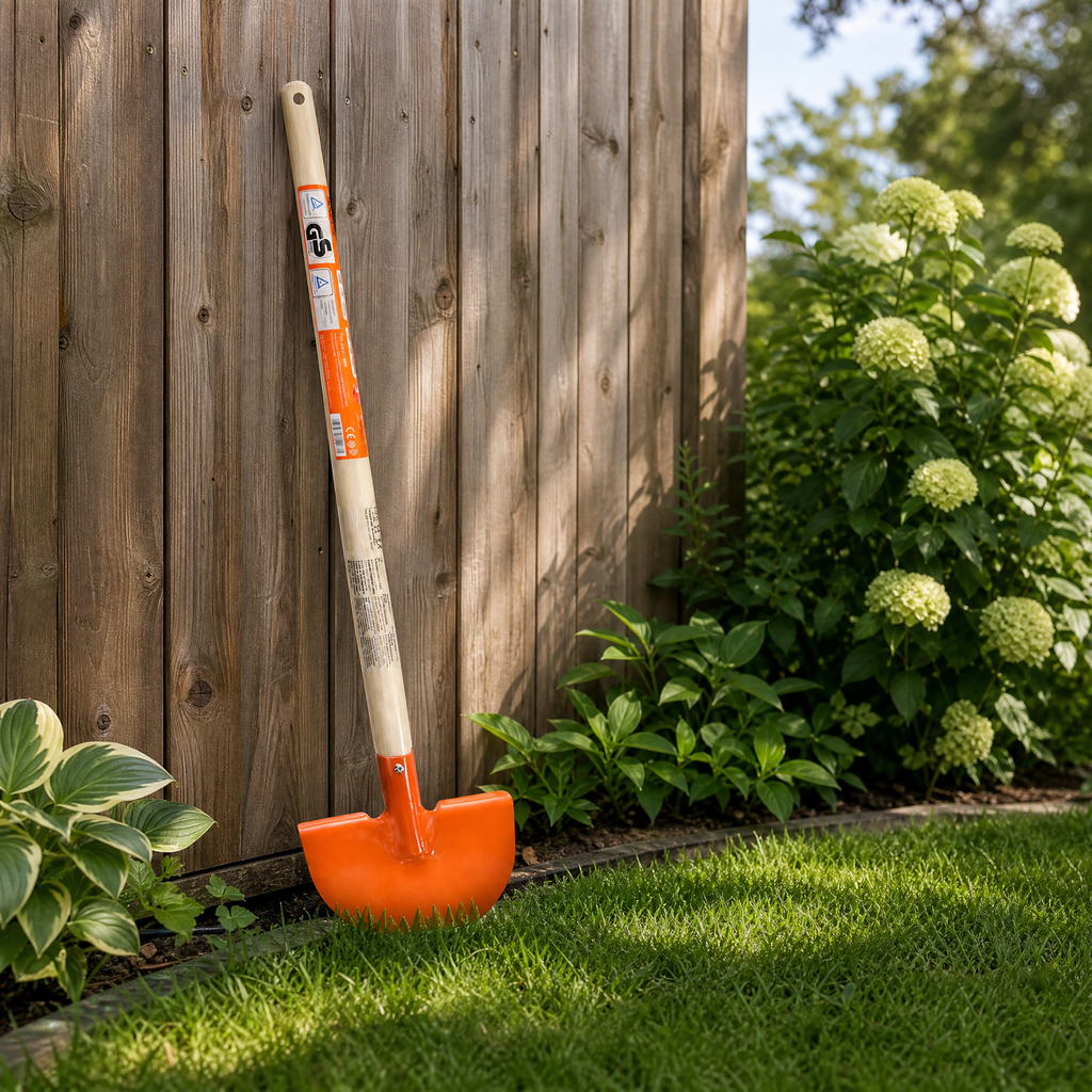 Herramienta de jardín naranja con cabezal semicircular manejable