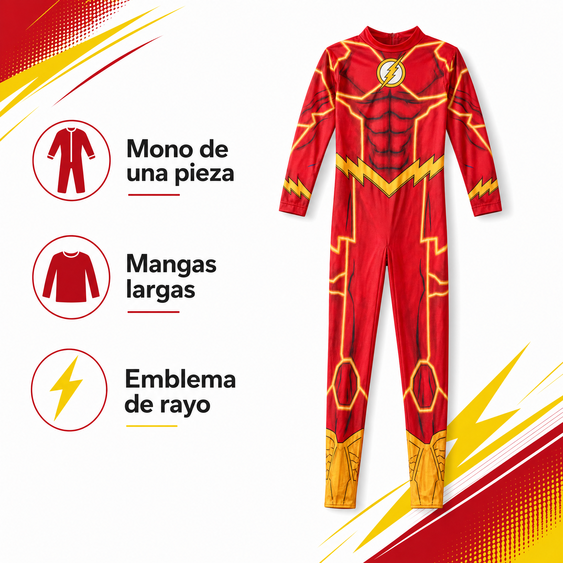 Disfraz Flash - mono rojo con emblema de rayo