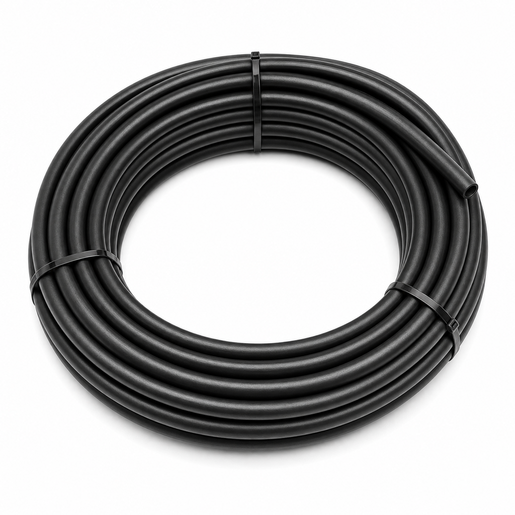 Rollo de tubo flexible negro en espiral