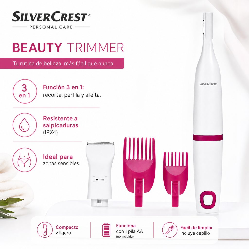 SilverCrest Recortadora personal 3 en 1 IPX4 con cabezales y peines intercambiables