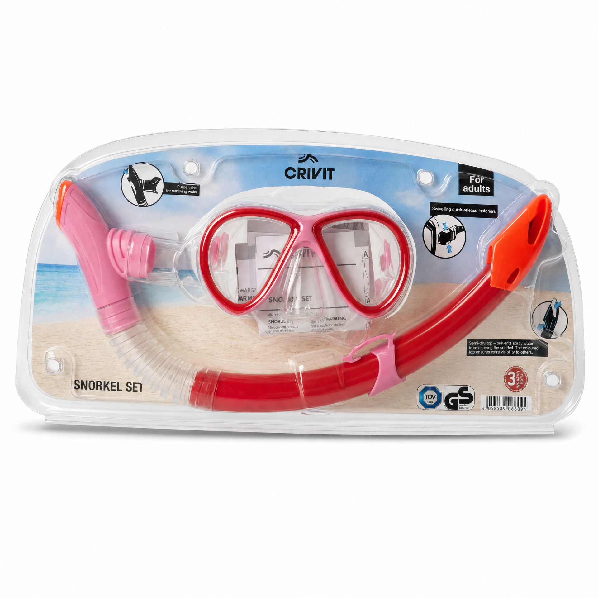 Crivit set máscara y tubo de buceo Dry Top y lente doble cristal templado