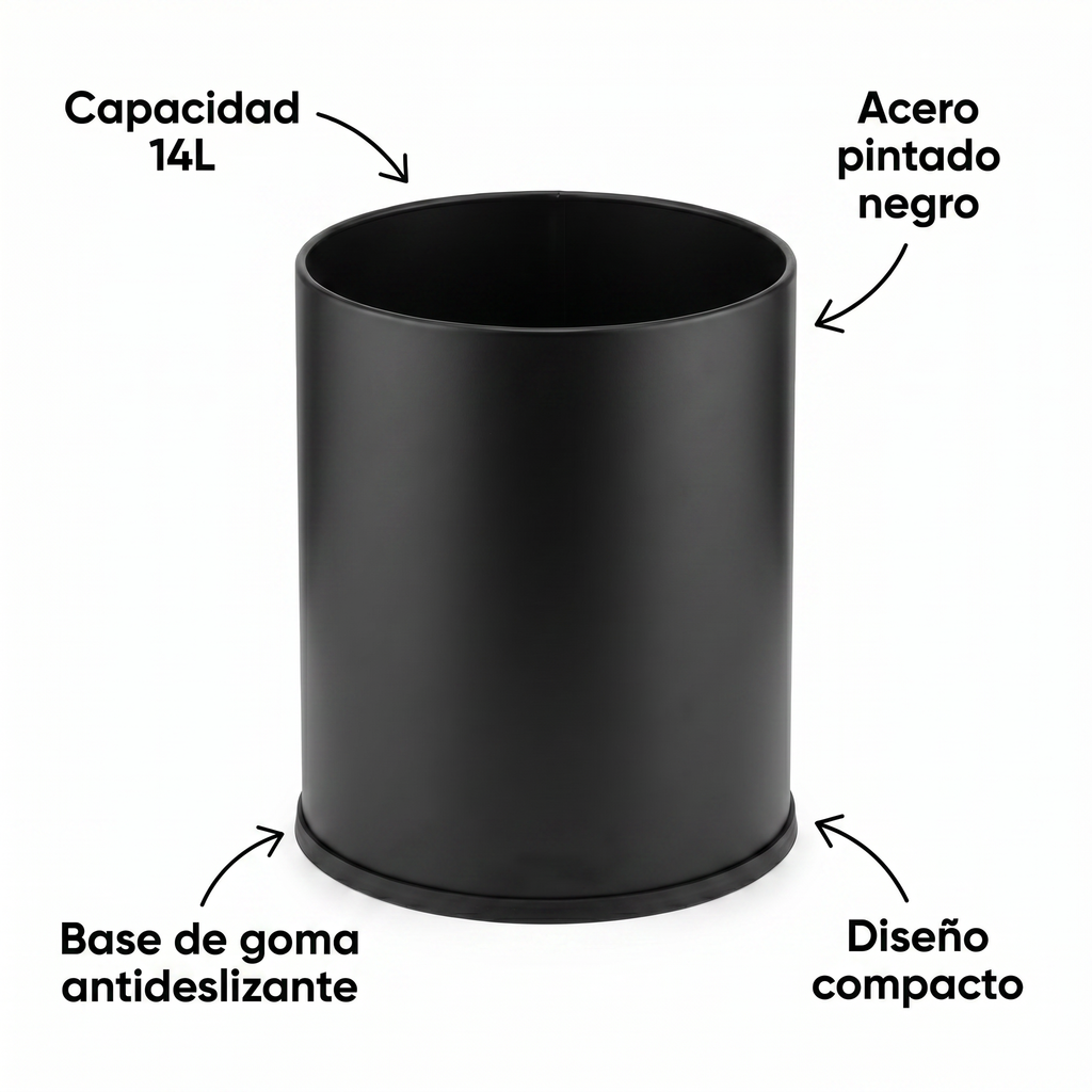 Papelera de Oficina Vilagrasa BAS-1004 NEGRO — 1004 Negro 14 Litros