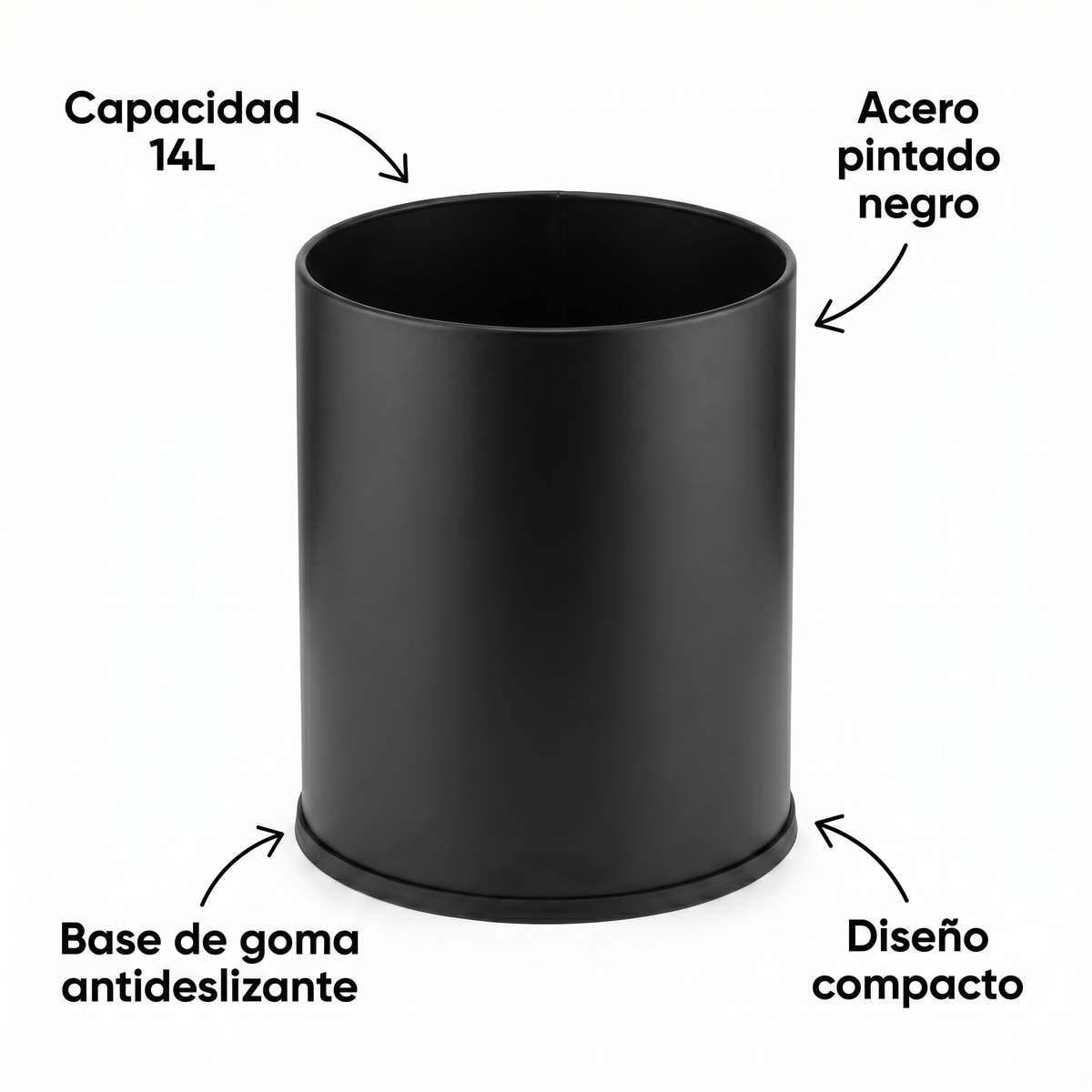 Papelera de Oficina Vilagrasa BAS-1004 NEGRO — 1004 Negro 14 Litros