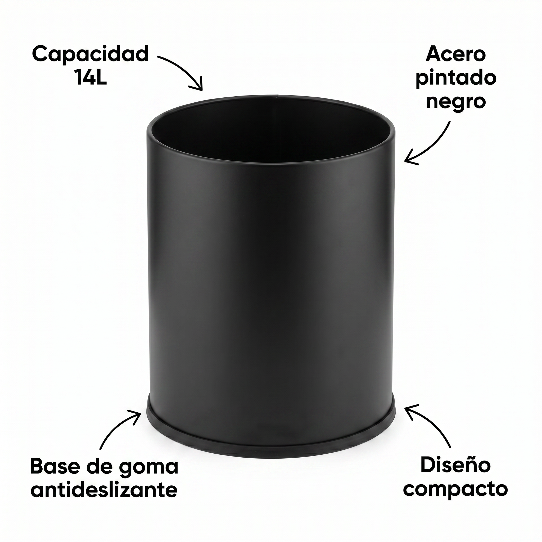 Papelera de Oficina Vilagrasa BAS-1004 NEGRO — 1004 Negro 14 Litros