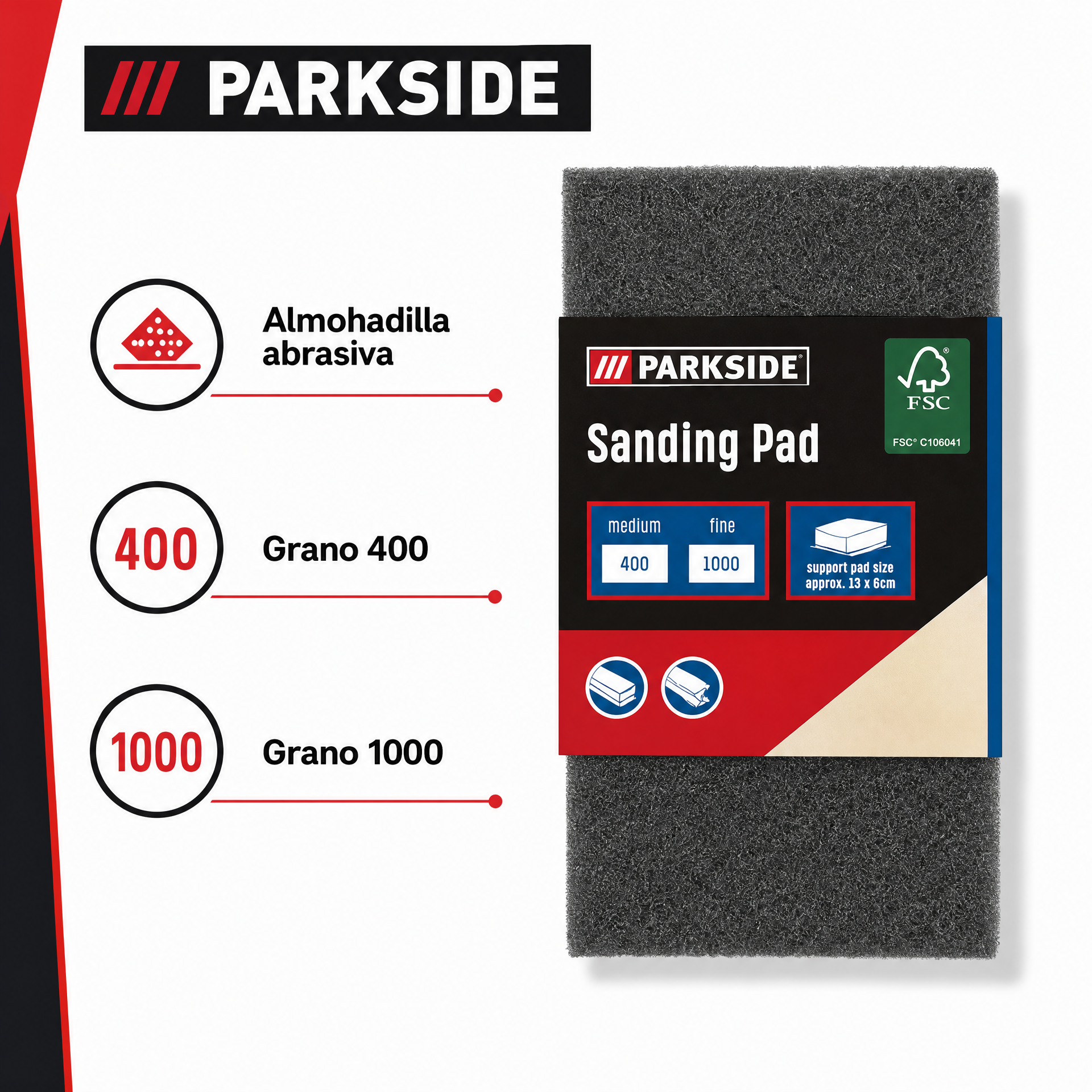 Parkside almohadilla abrasiva de lijado con dos granulometrías visibles