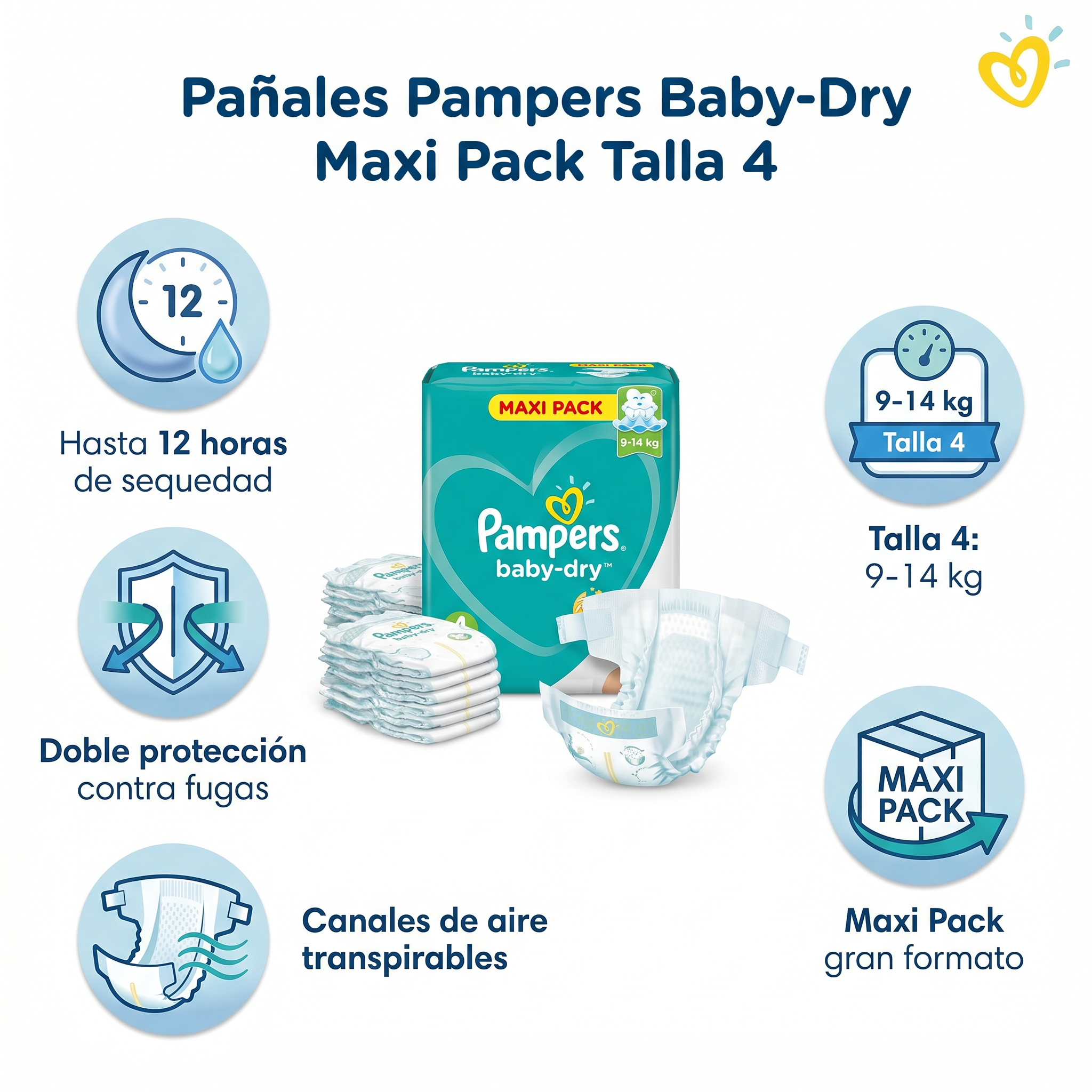 Pañales Pampers Baby-Dry Maxi Pack — Talla 4 (9-14kg)