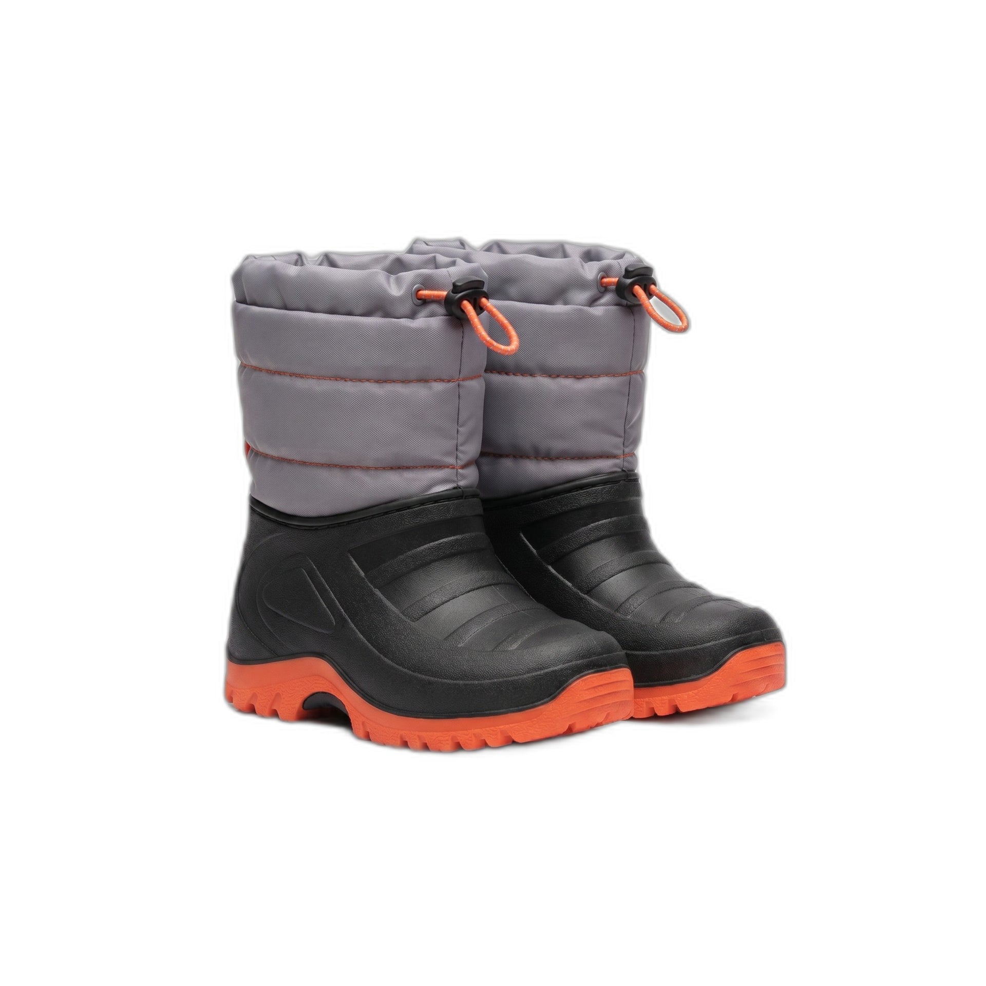 Botas de Nieve Infantiles Gris/Naranja — Cordón Toggle