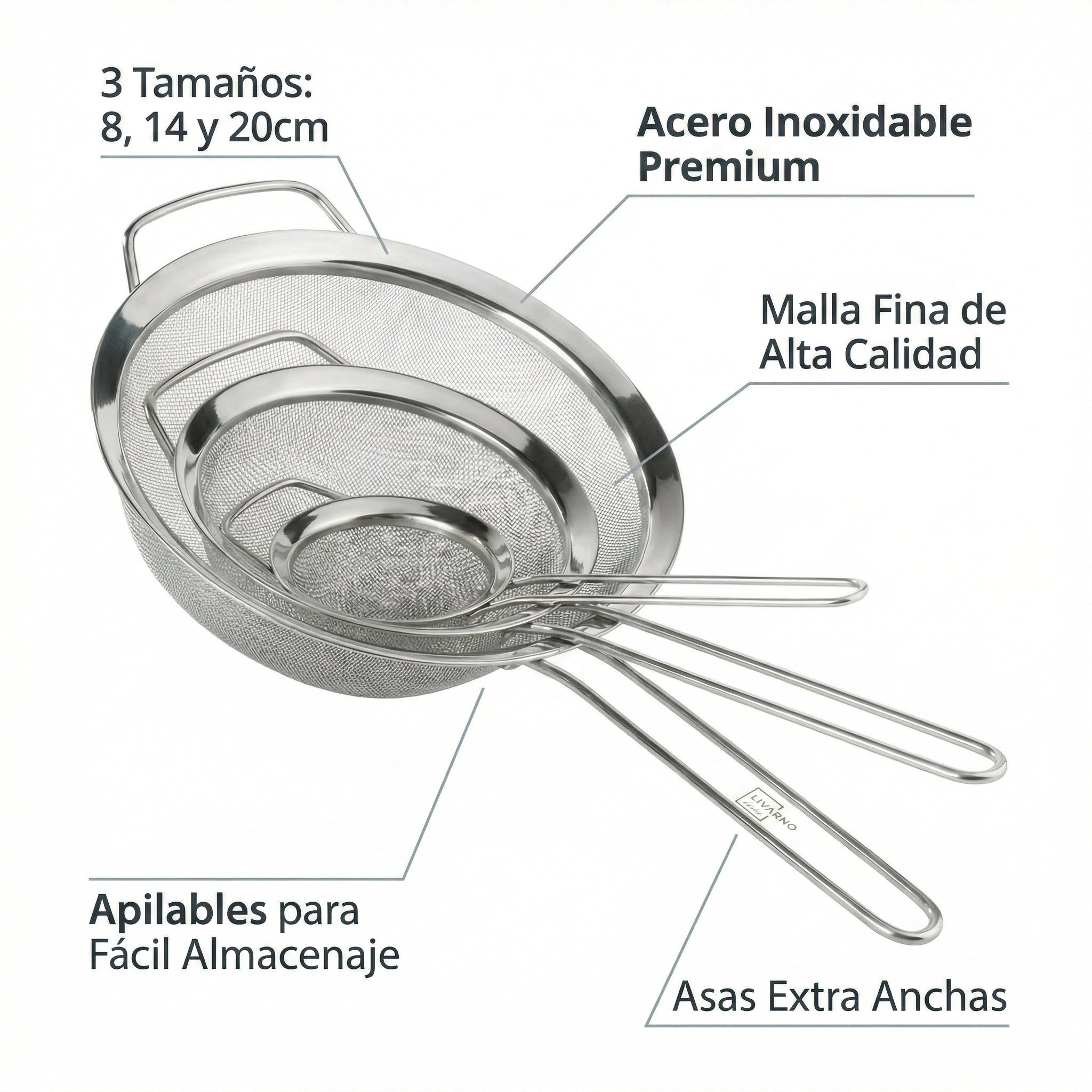 Set 3 Coladores Acero Inoxidable Livarno Home