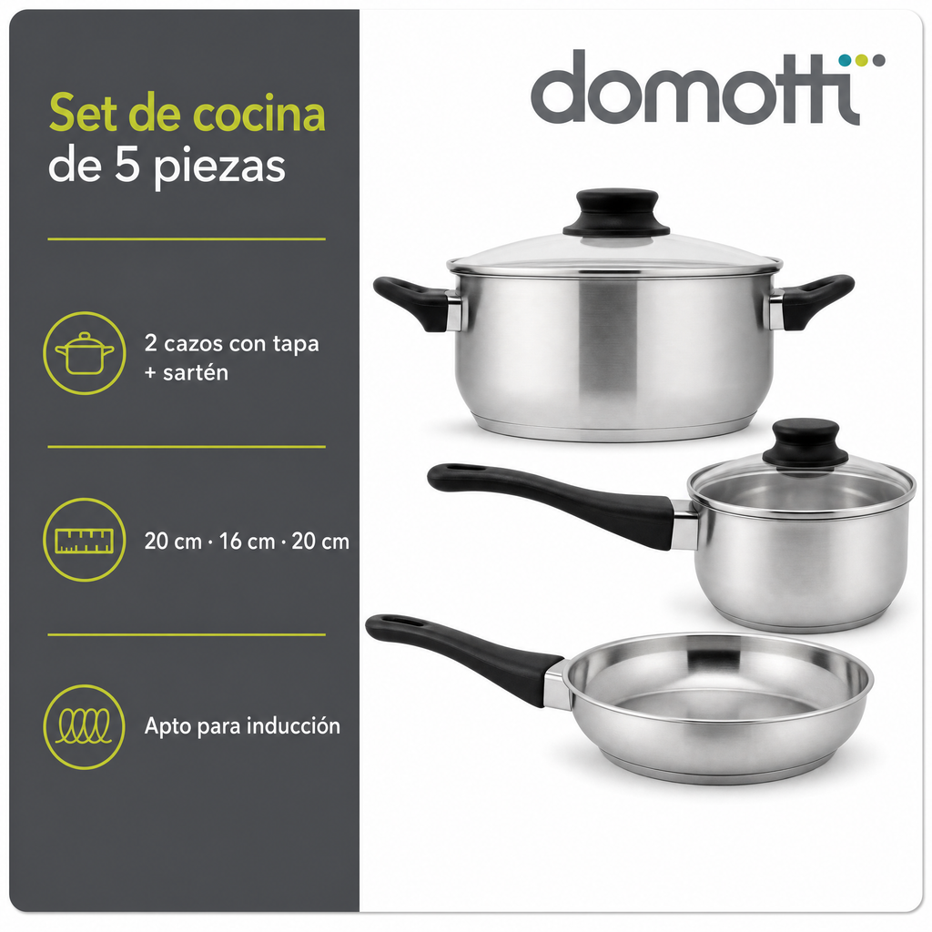 Domotti Ren Set de Cocina de Acero Inoxidable 5 Piezas