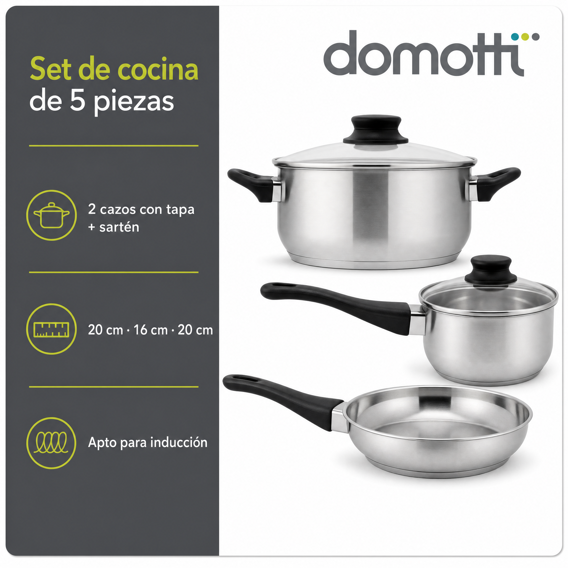 Domotti Ren Set de Cocina de Acero Inoxidable 5 Piezas
