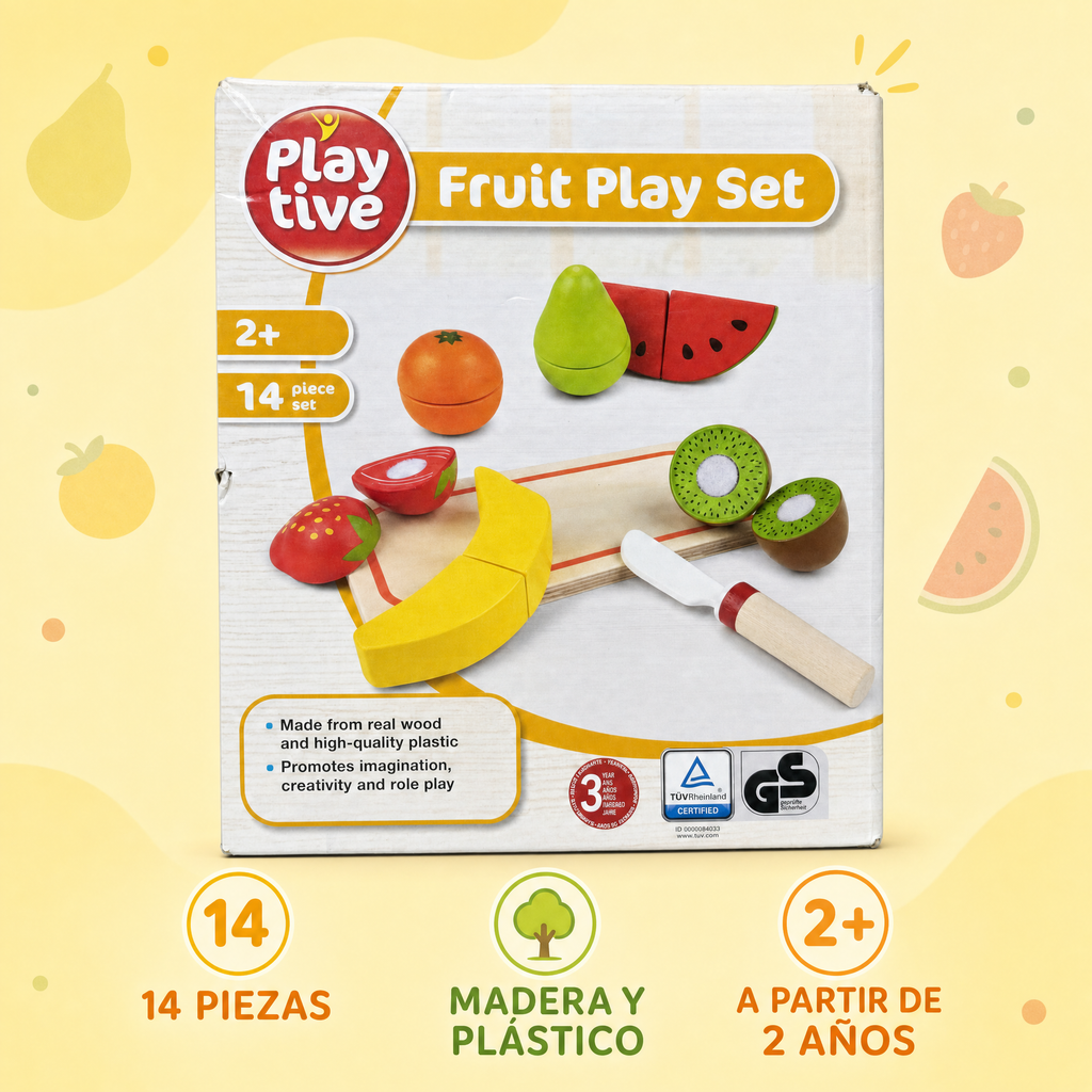 Playtive Juego de Frutas para Cortar de Madera, 14 Piezas