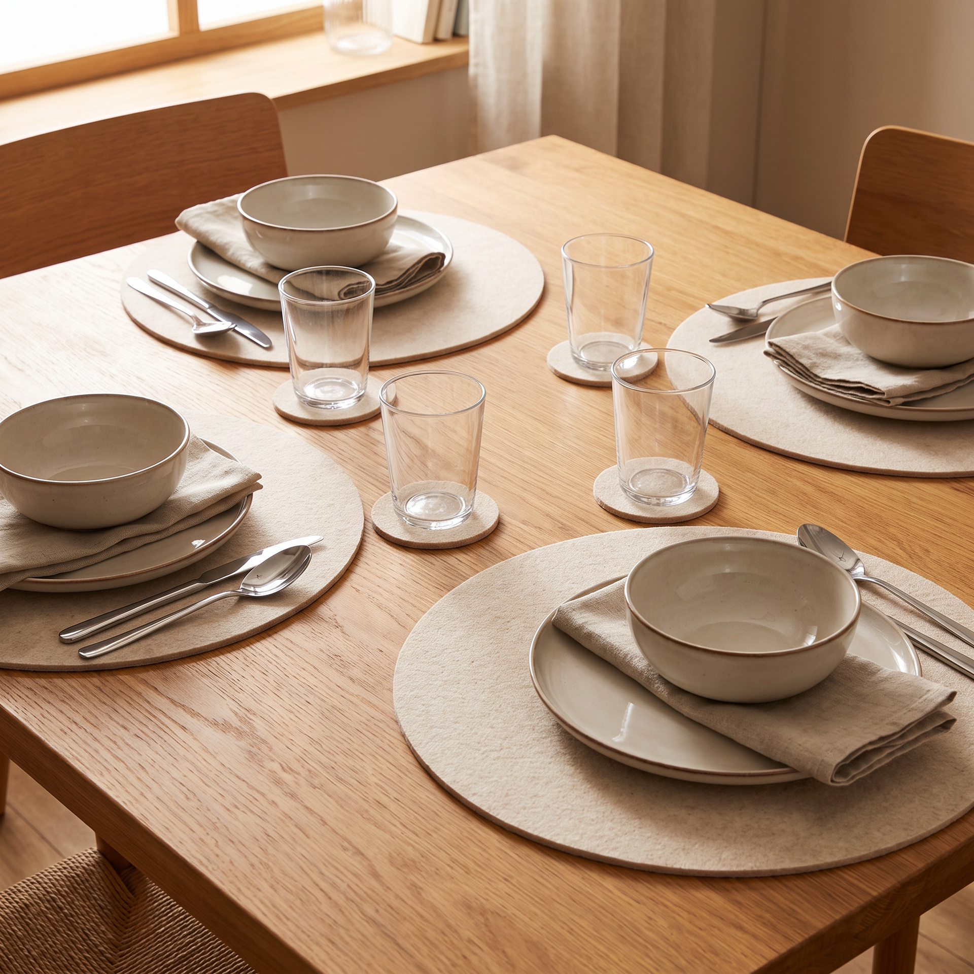 Home Creation Set 4 Manteles de Fieltro Beige Ø 40 cm