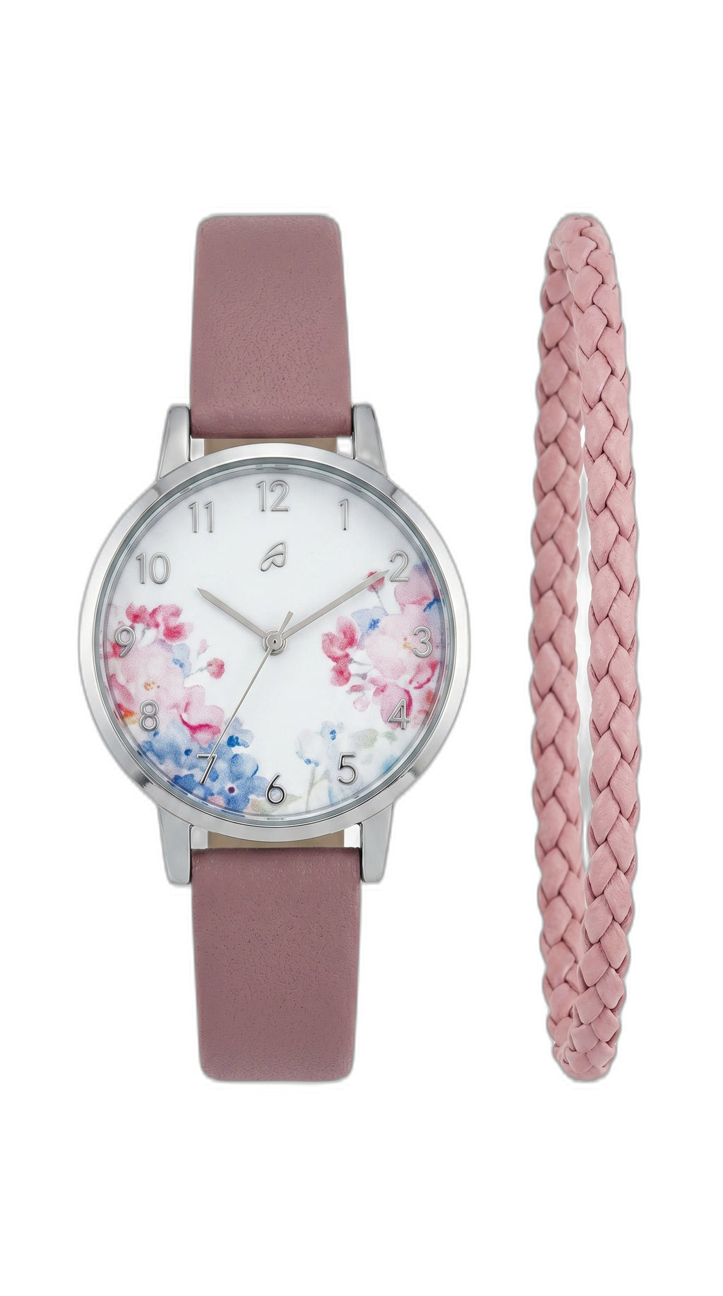 Set Reloj y Pulsera Auriol Mujer Flores Rosa — Esfera Floral + Pila Incluida