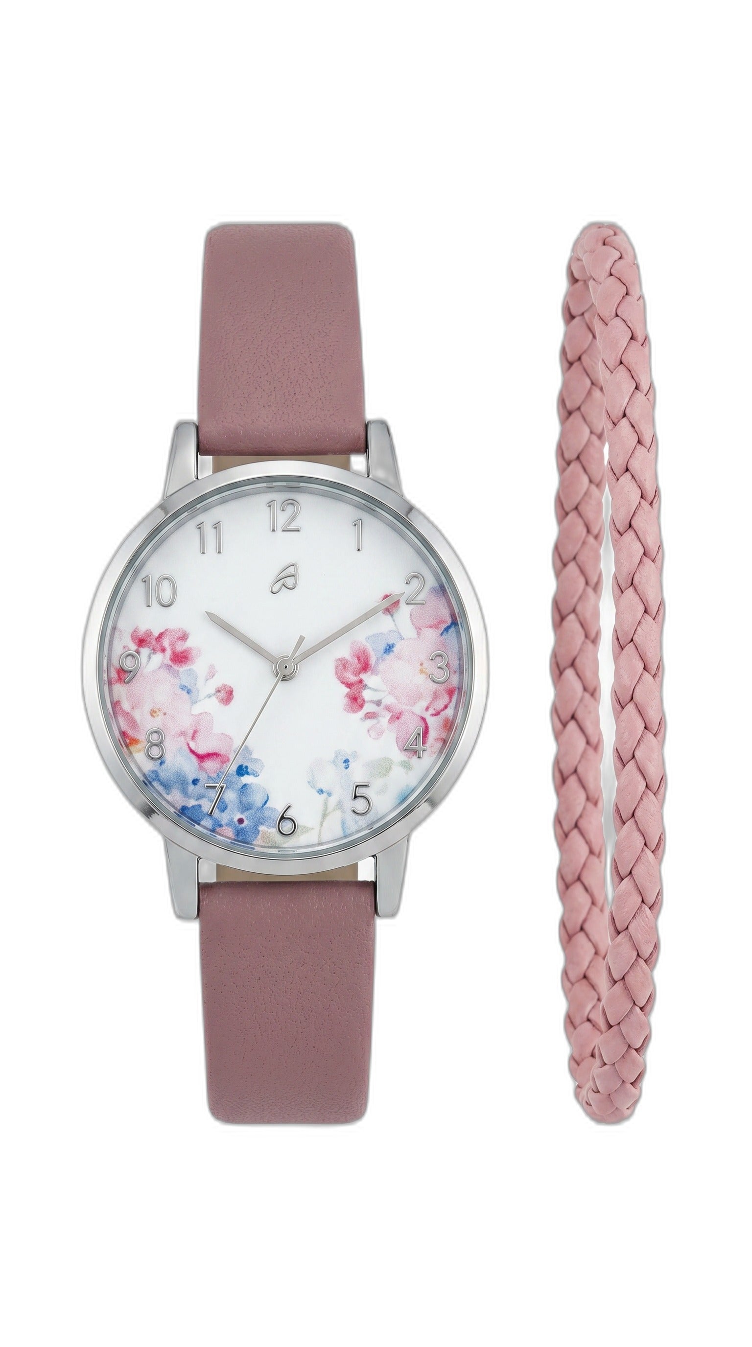 Set Reloj y Pulsera Auriol Mujer Flores Rosa — Esfera Floral + Pila Incluida