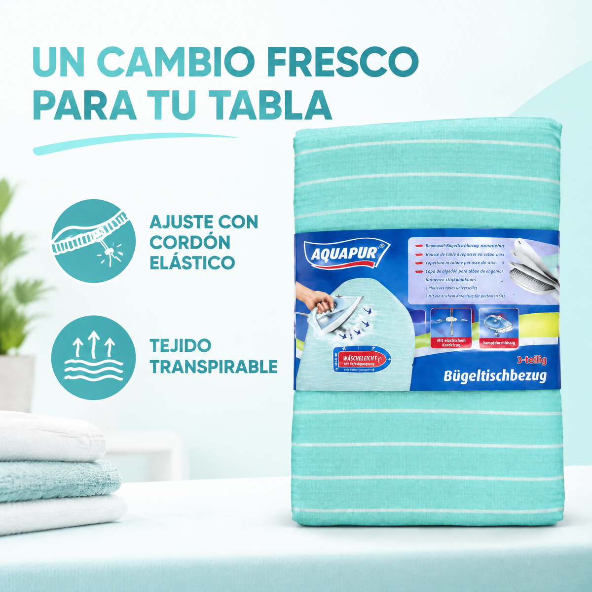 Funda para Tabla de Planchar AQUAPUR Turquesa a Rayas
