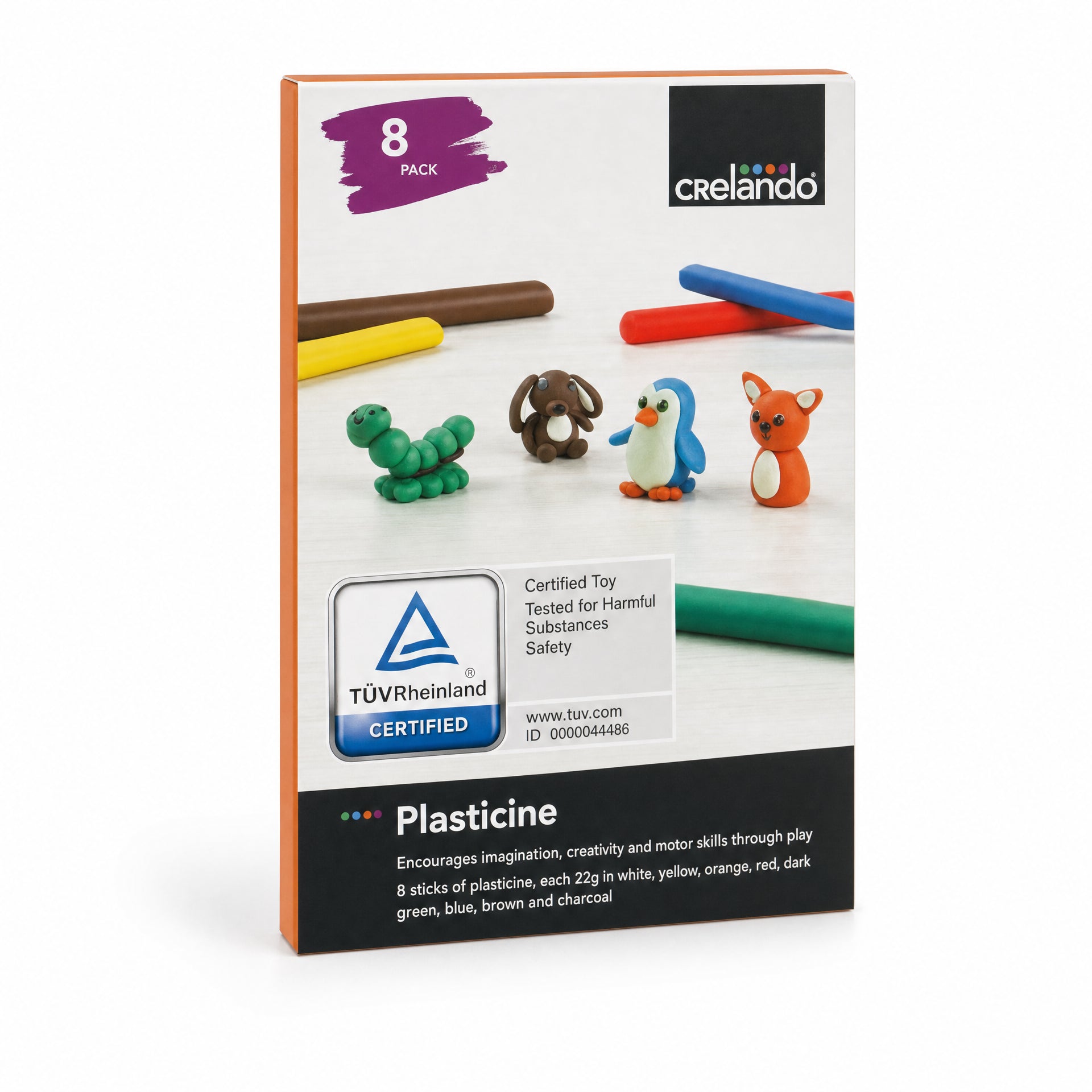 Crelando Plasticine pack de 8 barras colores surtidos certificado TÜV Rheinland