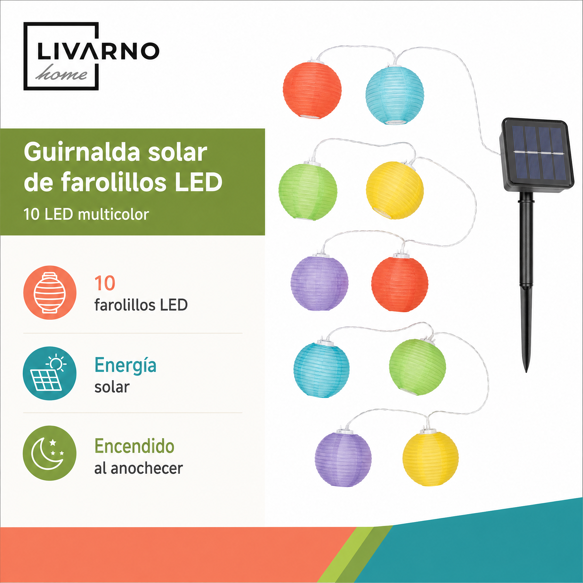 LIVARNO home guirnalda solar de farolillos multicolor (10 farolillos)