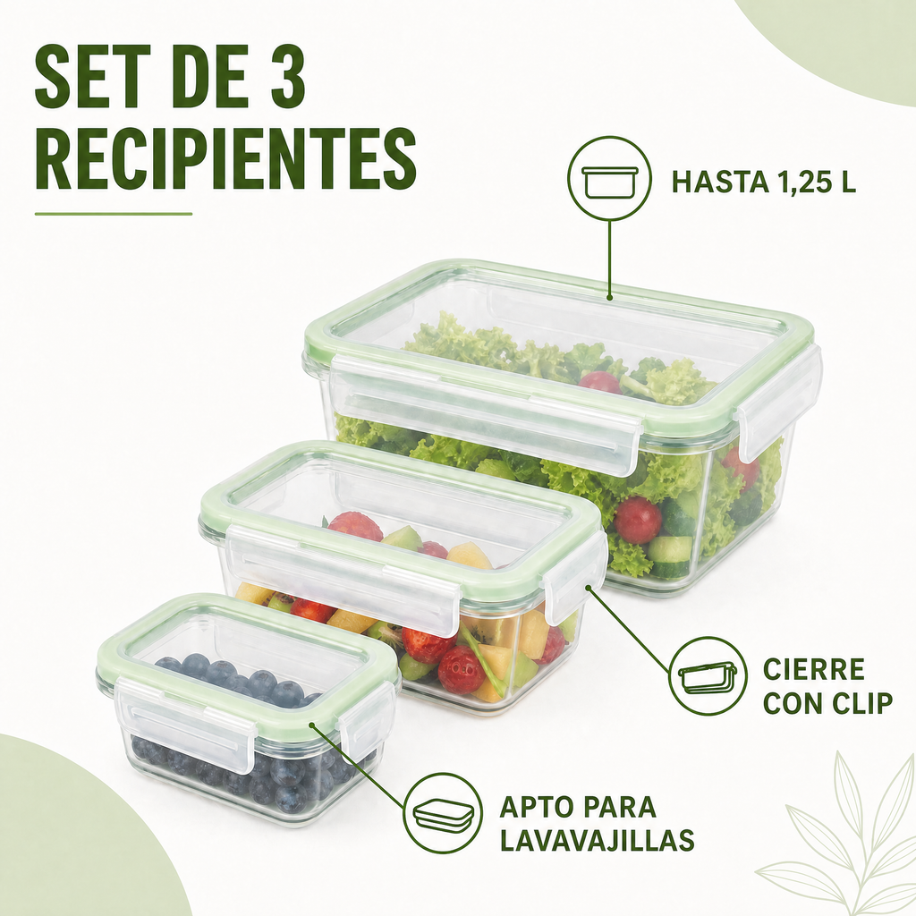 ERNESTO Set de 3 Recipientes con Tapa 0,35–1,25 L
