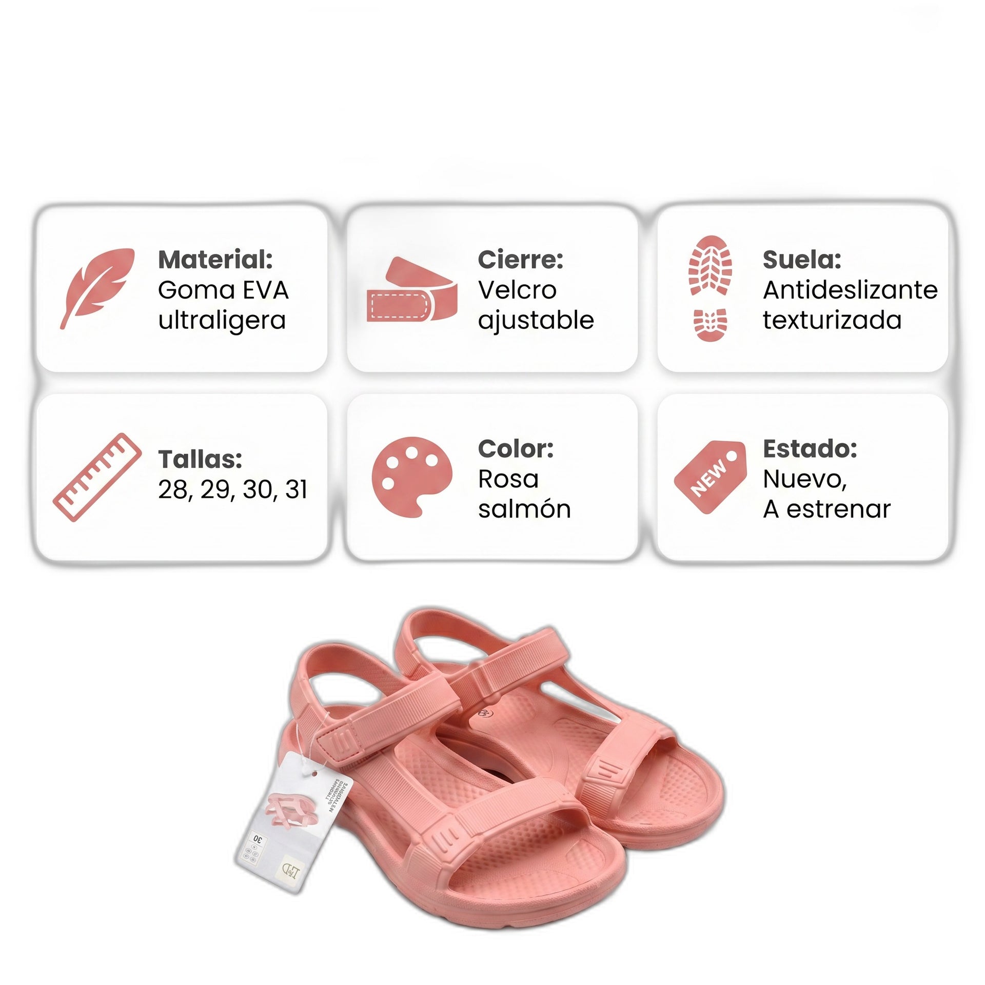 Sandalias Infantiles Rosa — Goma EVA Ultraligera (Tallas 28-31)