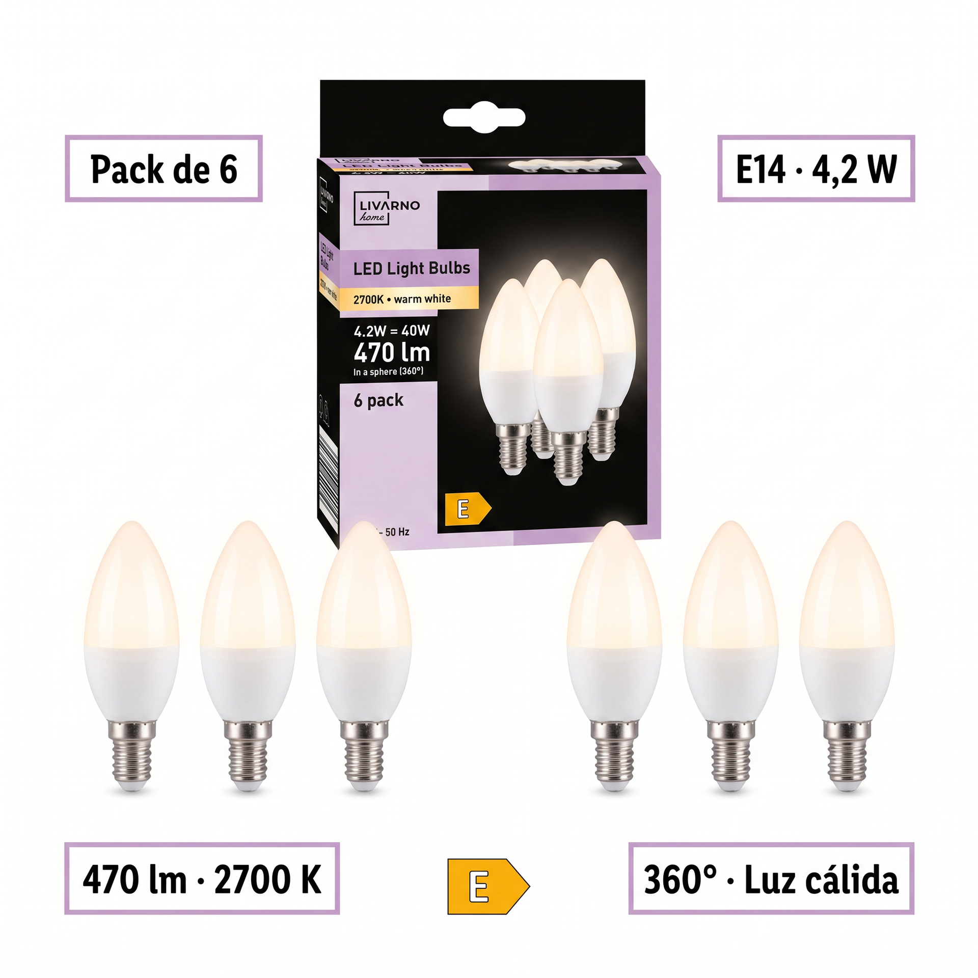 Livarno Home Set 6 Bombillas LED E14 4,2 W Luz Cálida