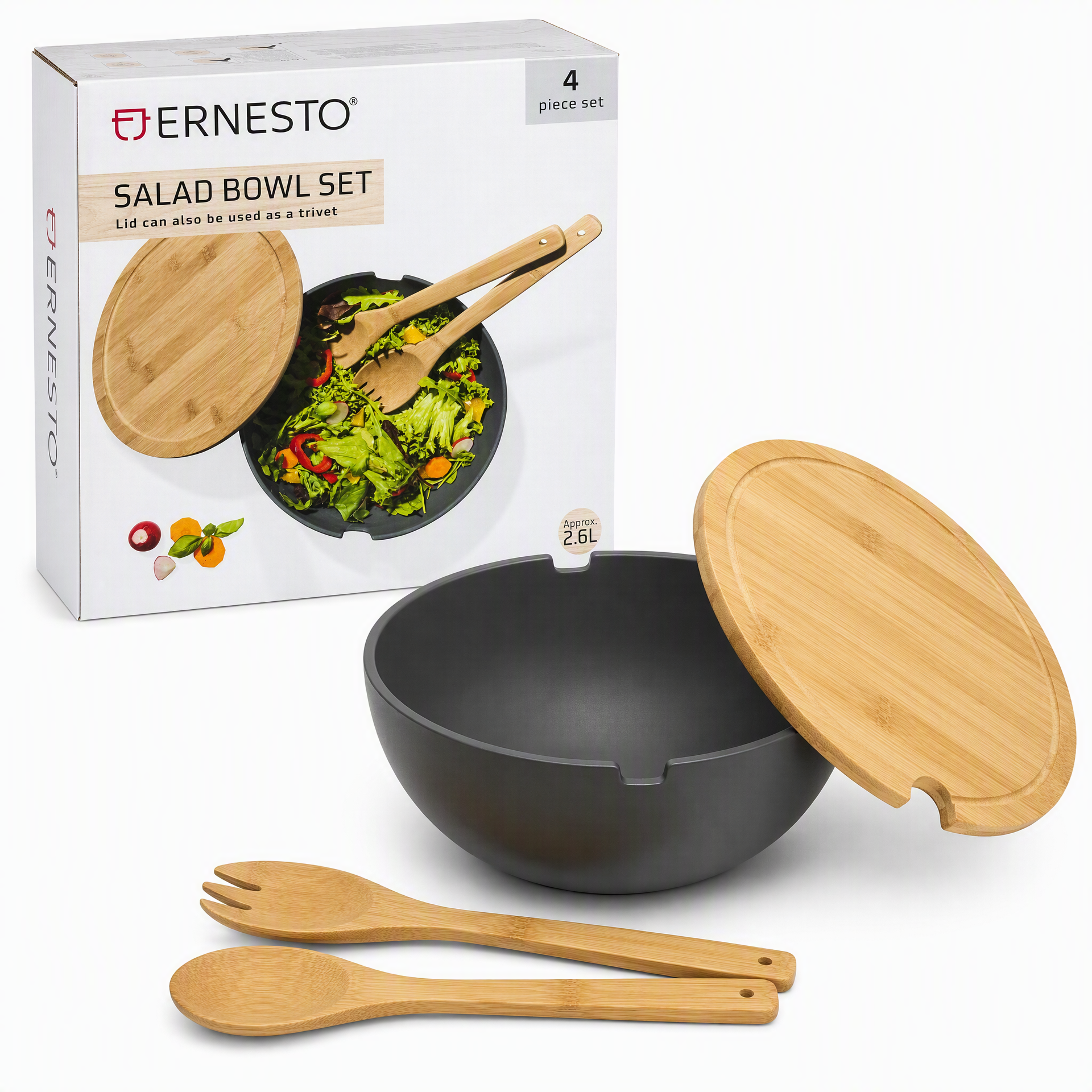 Ernesto Set de Ensaladera con Tapa de Bambú y Cubiertos