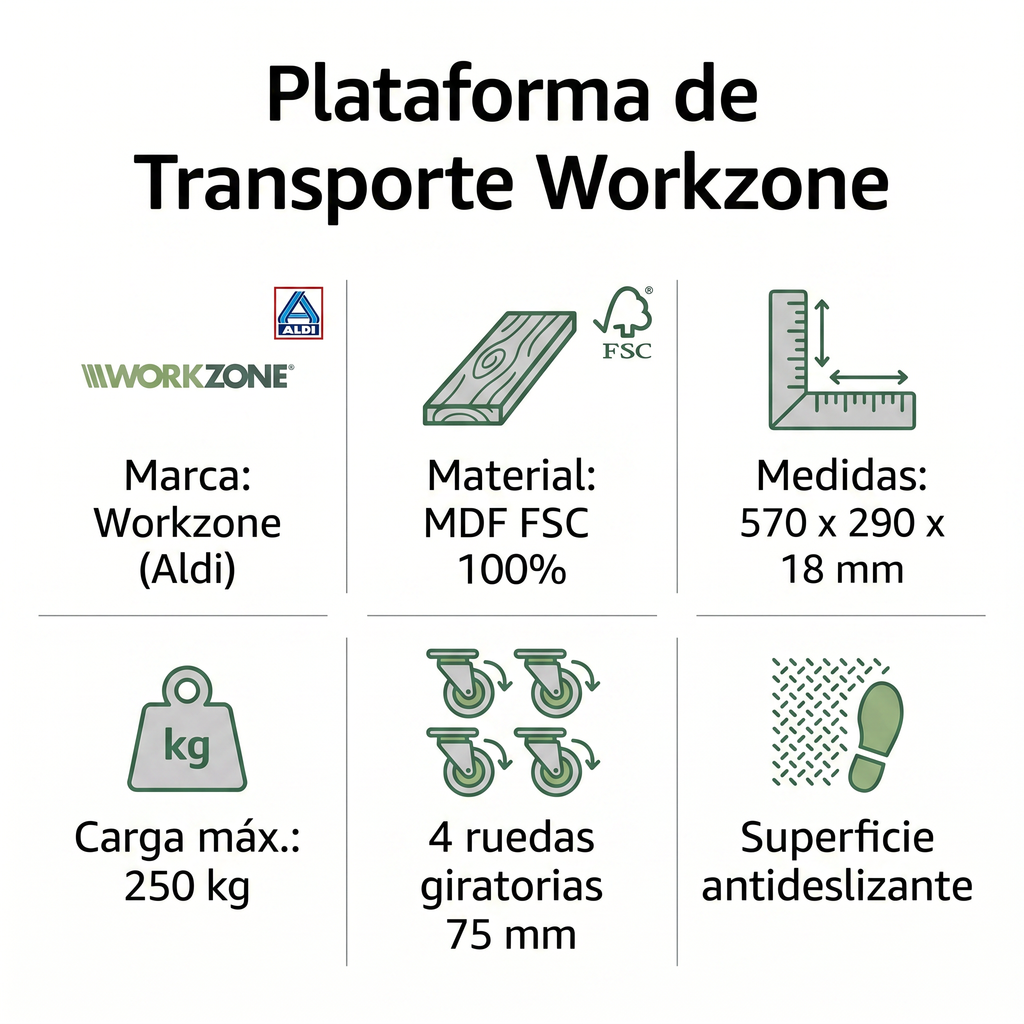 Plataforma de Transporte con Ruedas Workzone — Carga 250 kg