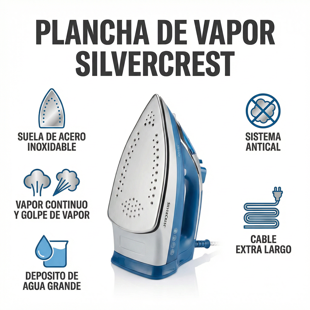 Plancha de Vapor SilverCrest Suela Acero Inoxidable